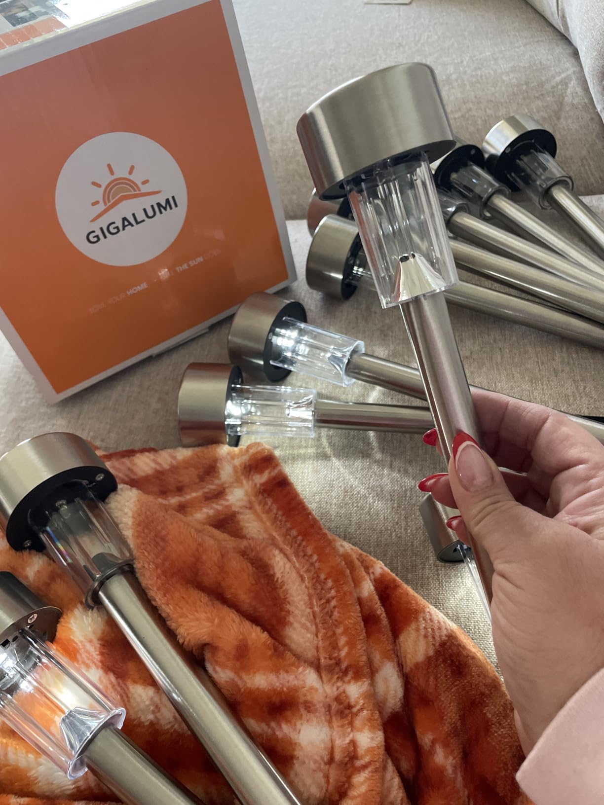 GIGALUMI Solar Lights Outdoor Waterproof, 12 Pack, Stainless Steel LED Solar Garden Lights for Patio, Lawn, Yard and Landscape, Cold White customer photo 1