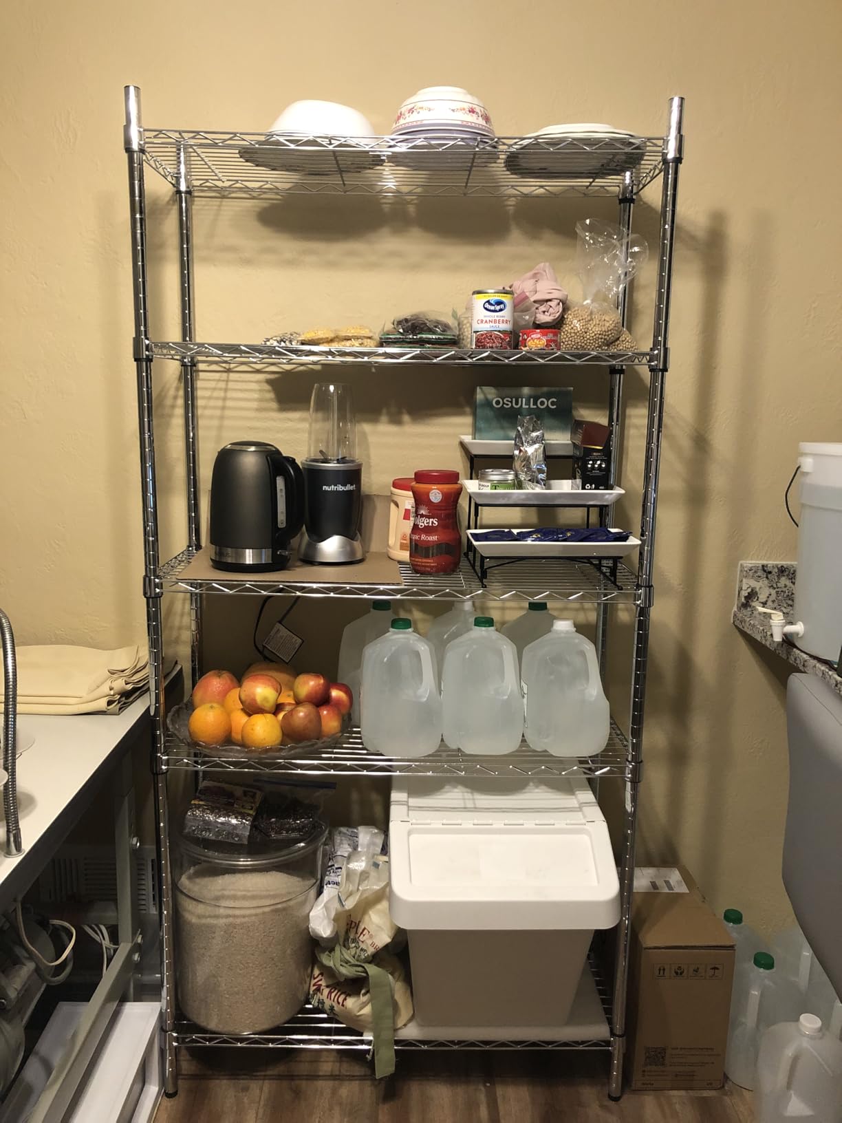 Amazon Basics 5-Shelf Adjustable Heavy Duty Steel Wire Rack, Space Saving Storage Shelving Organizer for Kitchen, Garage, No-Tool Assembly, 350 lbs Weight Capacity, 36