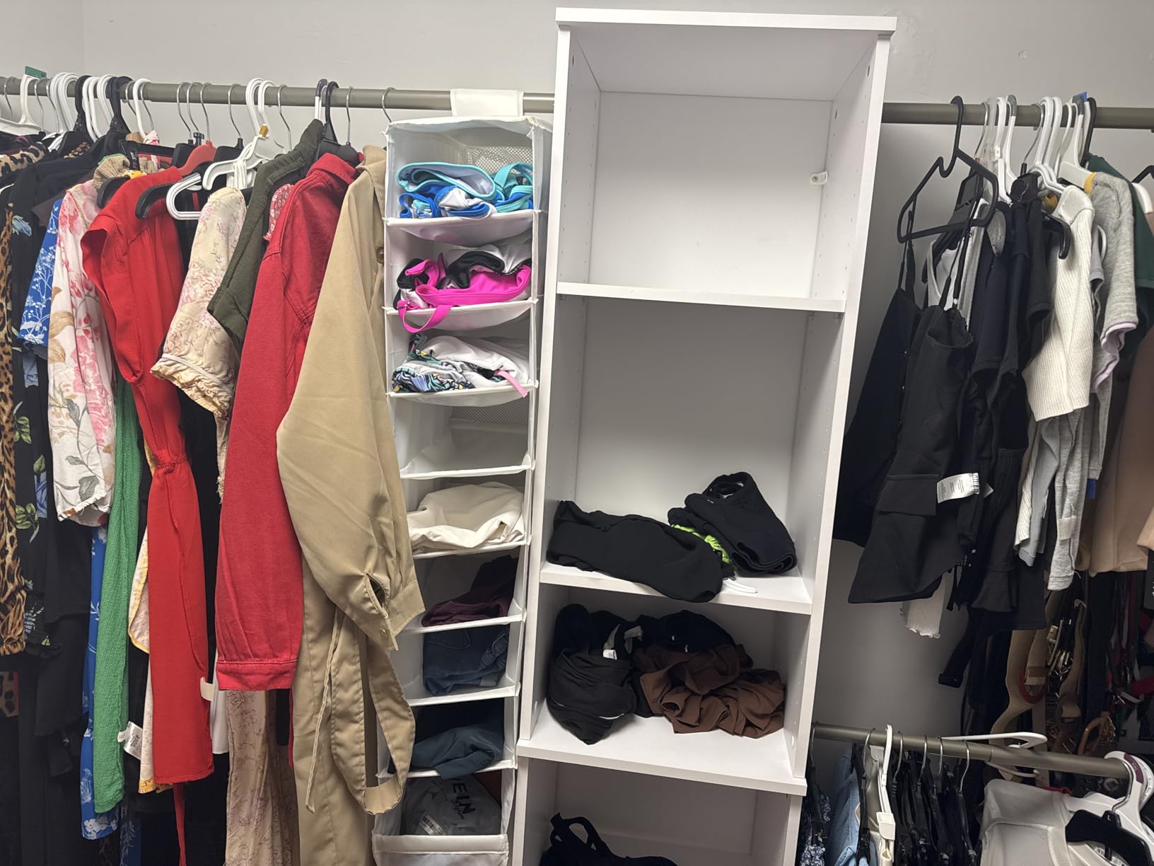 ClosetMaid SuiteSymphony Small Closet Organizer Starter Kit with Tower and 3 Hang Rods, Shelves, Adjustable, Customizable Wardrobe Organizer System, Reach-In or Walk-In Closets, Pure White customer photo 1