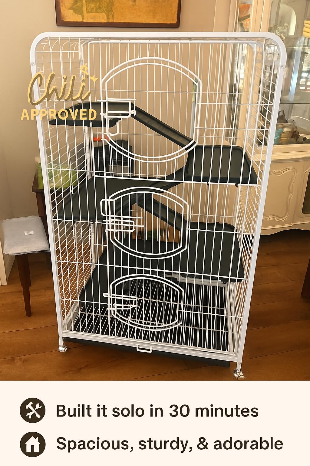 Yaheetech 52-inch Ferret Cage 6 Level Metal Rat Cage with 3 Front Doors/Feeder/Wheels Small Animal Cage for Ferret/Chinchilla/Bunny/Rabbit/Squirrel, Black customer photo 1