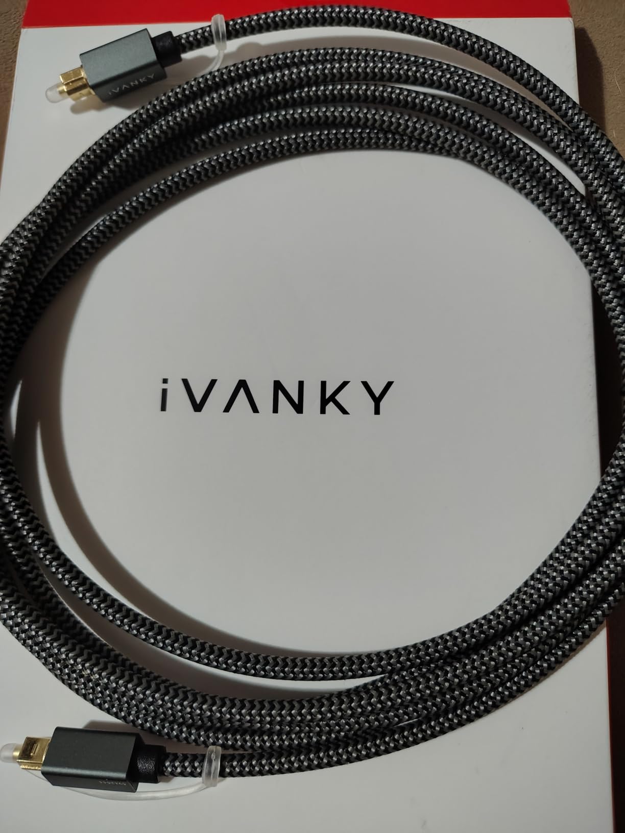 IVANKY Optical Audio Cable, 10ft Toslink Fiber Optic Cord, S/PDIF Digital Optical Audio Cable for Soundbar, Stereo Systems, Home Cinema, Xbox One/PS4/TV, Braided, Gold-Plated Connectors, 3M, Grey customer photo 1