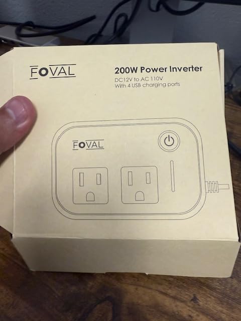 200W Car Power Inverter, FOVAL 12V DC to 110V AC Car Inverte with 4 USB Ports Car Outlet Adapter, Power Inverter for Vehicles, Car Plug Adapter Outlet for Laptop Computer Charger (Gray) customer photo 1