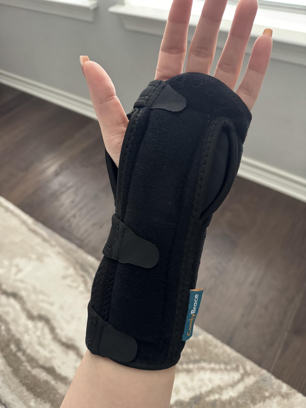 ComfyBrace Nighttime Pain Relief Wrist Brace for Carpal Tunnel, Tendonitis, Arthritis | Fits & Soothes Aches in Both Hands | Palm Cushion Beads for Hot Spots | Breathable Fabric | (Pack of 1) customer photo 1