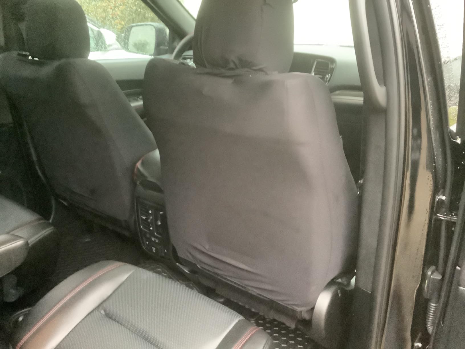 CAR PASS Universal FIT Piping Leather Two Front Seat Covers, Waterproof Faux Leather for SUV Sedan Van Truck, Airbag Compatible,Reserved Opening Holes for Headrest Covers. (Black red) customer photo 1