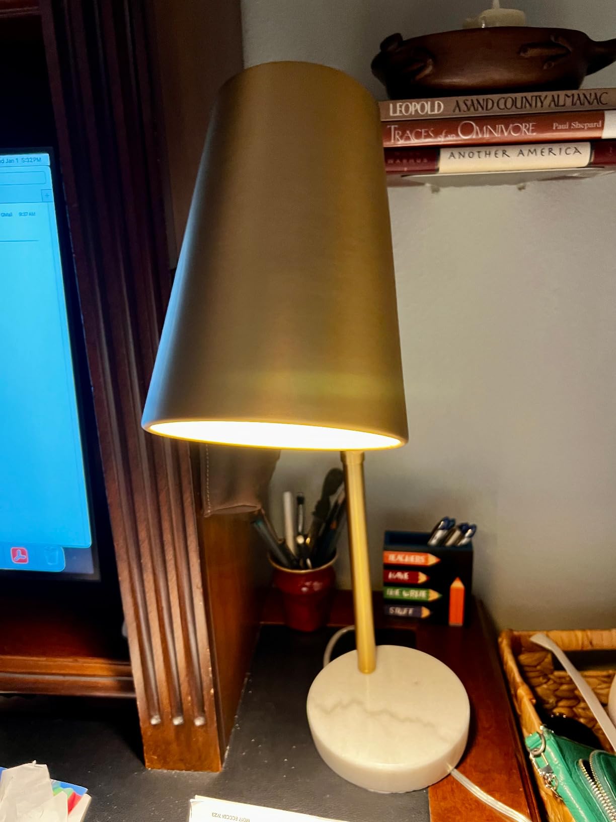 VONLUCE Gold Desk Lamp with LED Bulb Adjustable, Antique Brass Metal Table Lamp Marble Base, Mid Century Modern customer photo 1