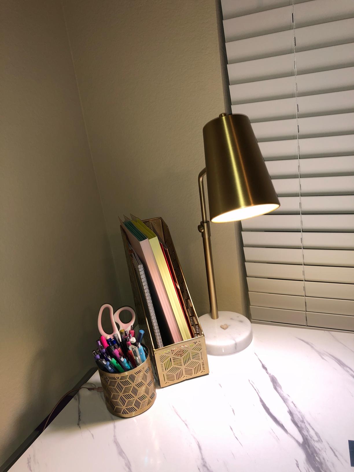 VONLUCE Gold Desk Lamp with LED Bulb Adjustable, Antique Brass Metal Table Lamp Marble Base, Mid Century Modern customer photo 2