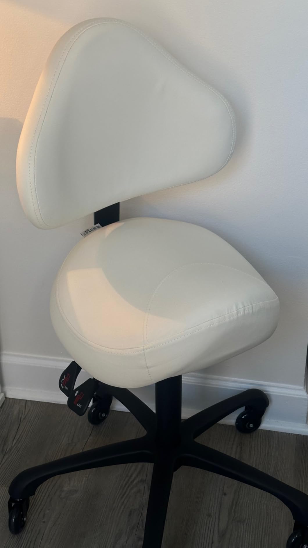 Pneumatic Swivel Rolling Saddle Chair with Wheels and Ergonomic Back Support for Hair Stylist, Dental Hygienist, Hygienic Clinic, Spa, Massage, Home, Office - 510 KOA (Black, Standard) customer photo 1