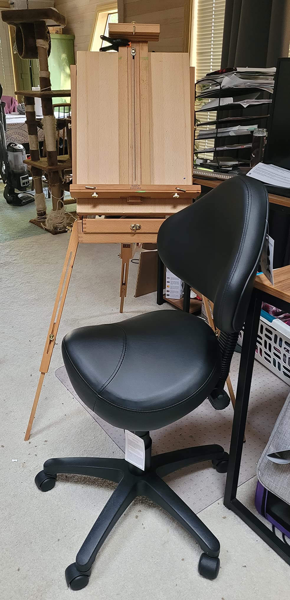 Pneumatic Swivel Rolling Saddle Chair with Wheels and Ergonomic Back Support for Hair Stylist, Dental Hygienist, Hygienic Clinic, Spa, Massage, Home, Office - 510 KOA (Black, Standard) customer photo 2