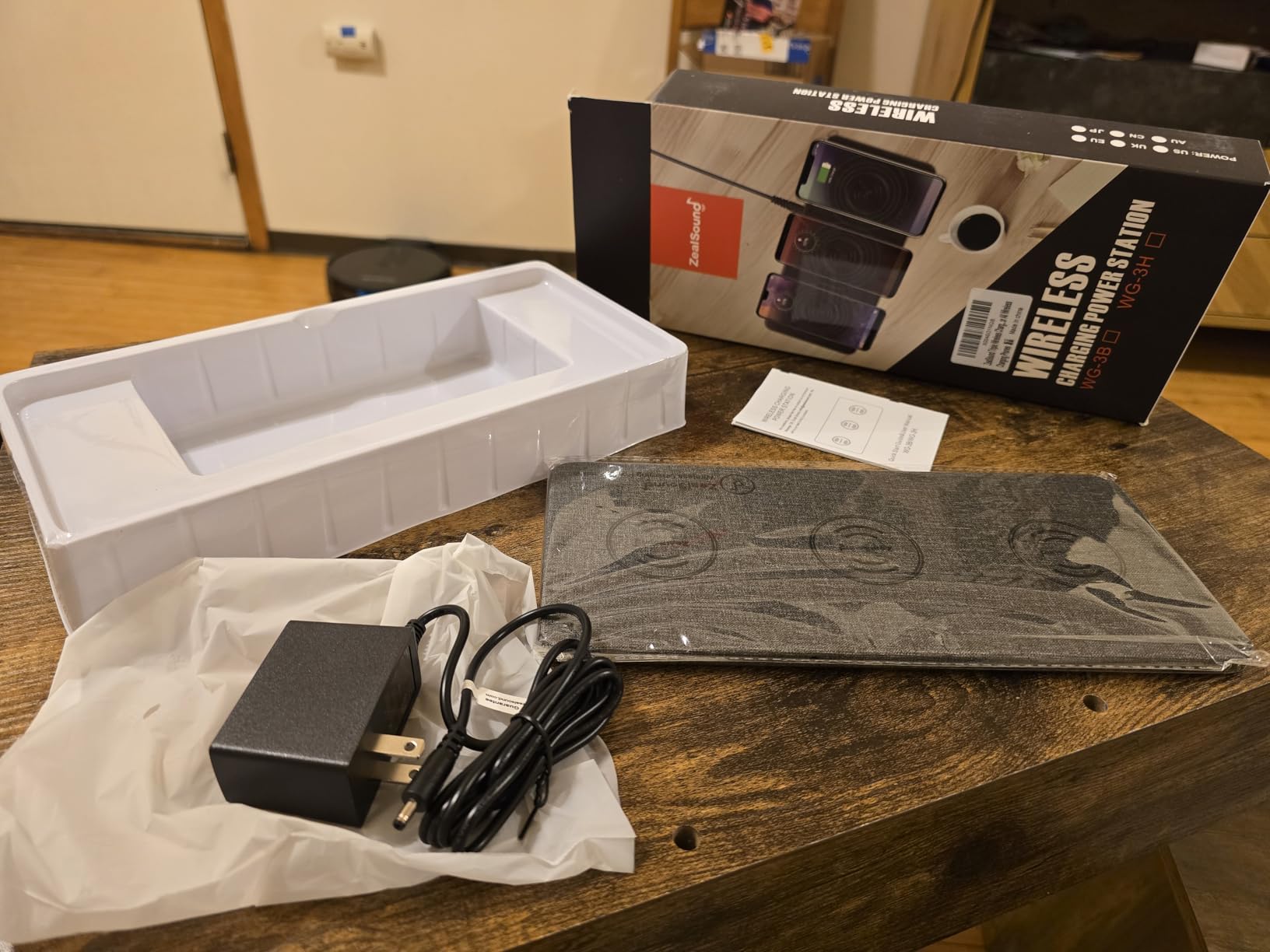 Wireless Charging Pad, ZealSound Ultra-Slim Triple Charger Station for Multiple 3 Devices & New Airpods Ultra Slim PU Leather Wireless Charging Mat W/AC Adapter for Smartphone Phone (Black) customer photo 2