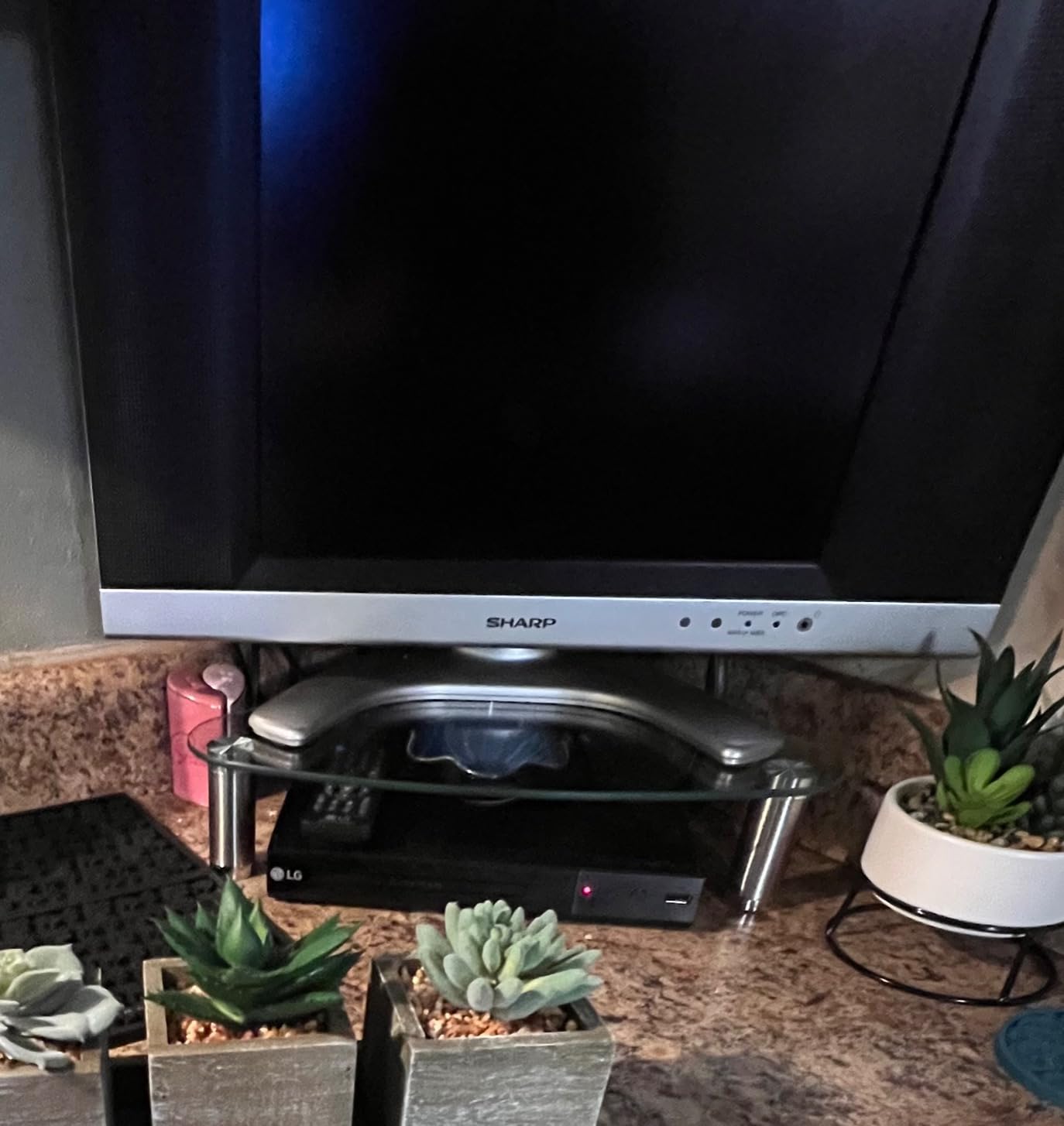 Hemudu Clear Glass Computer Monitor Riser / Triangle Desktop Universal Corner Stand for Computer Monitor & Laptop HD01T-003 customer photo 2