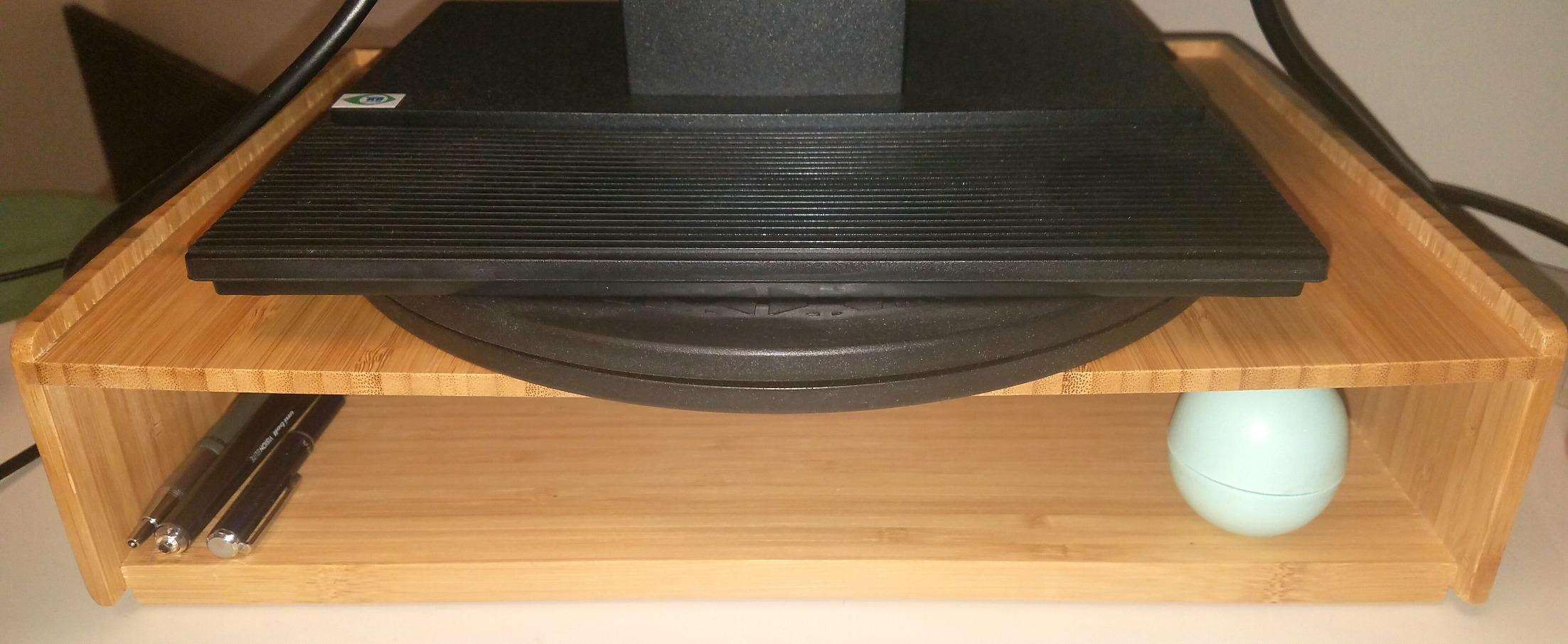 MobileVision Bamboo Drawer Large, Monitor Stand & Stackable Storage Solution for office products pens, pencils, scissors, notepads, business cards and more customer photo 2