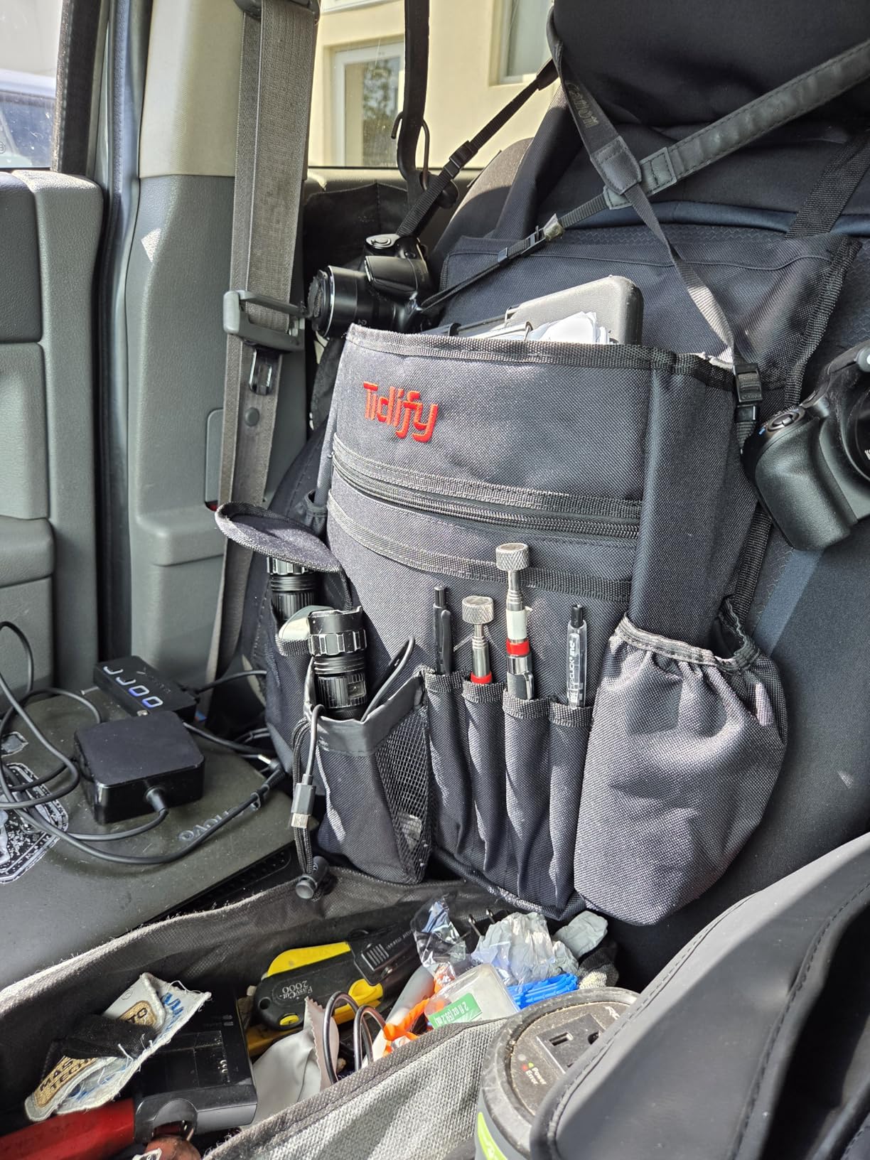 Tidify Car Front Seat Organizer [2025 UPDATED] with Dedicated Tablet and Laptop Storage Stabilizing Side Straps Soft Adjustable Shoulder Strap and Hardened Buckles Your Office Away from Office customer photo 1