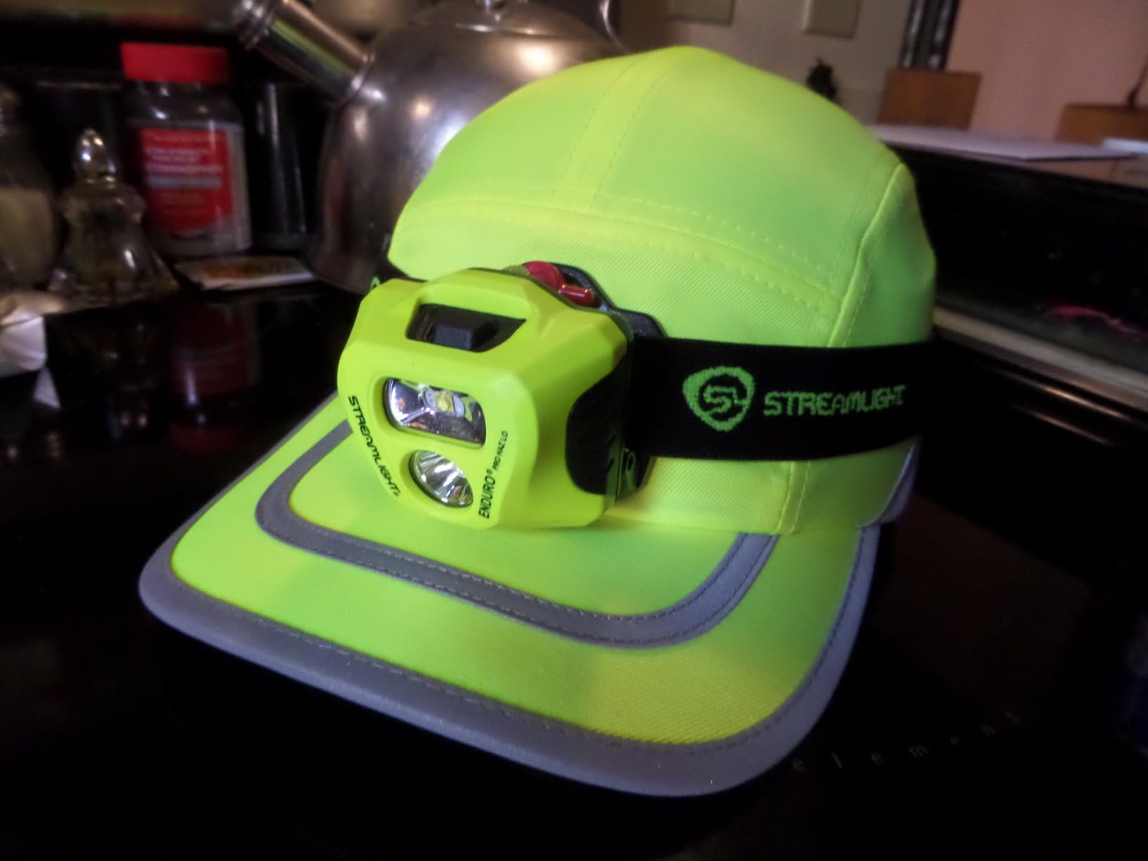 Streamlight 61424 Enduro Pro Haz-Lo 160-Lumen Multi Function Headlamp includes 3 AAA Alkaline Batteries, Rubber Hard Hat Strap, Elastic Head Strap, 3M Dual Lock, Yellow customer photo 1