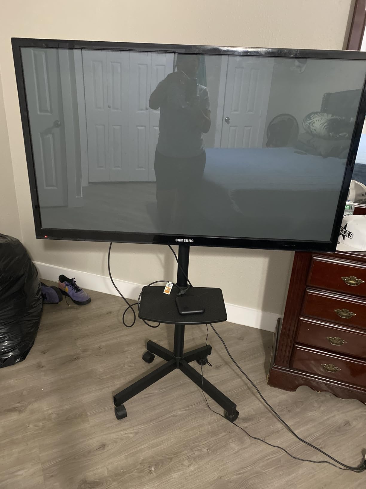 Rolling TV Stand with Shelf for 23-65 inch TVs up to 88lbs, Portable Mobile TV Cart with Silent Wheel, Tilt & Height Adjustable Universal Corner TV Stand for Bedroom, Living Room, Office customer photo 1