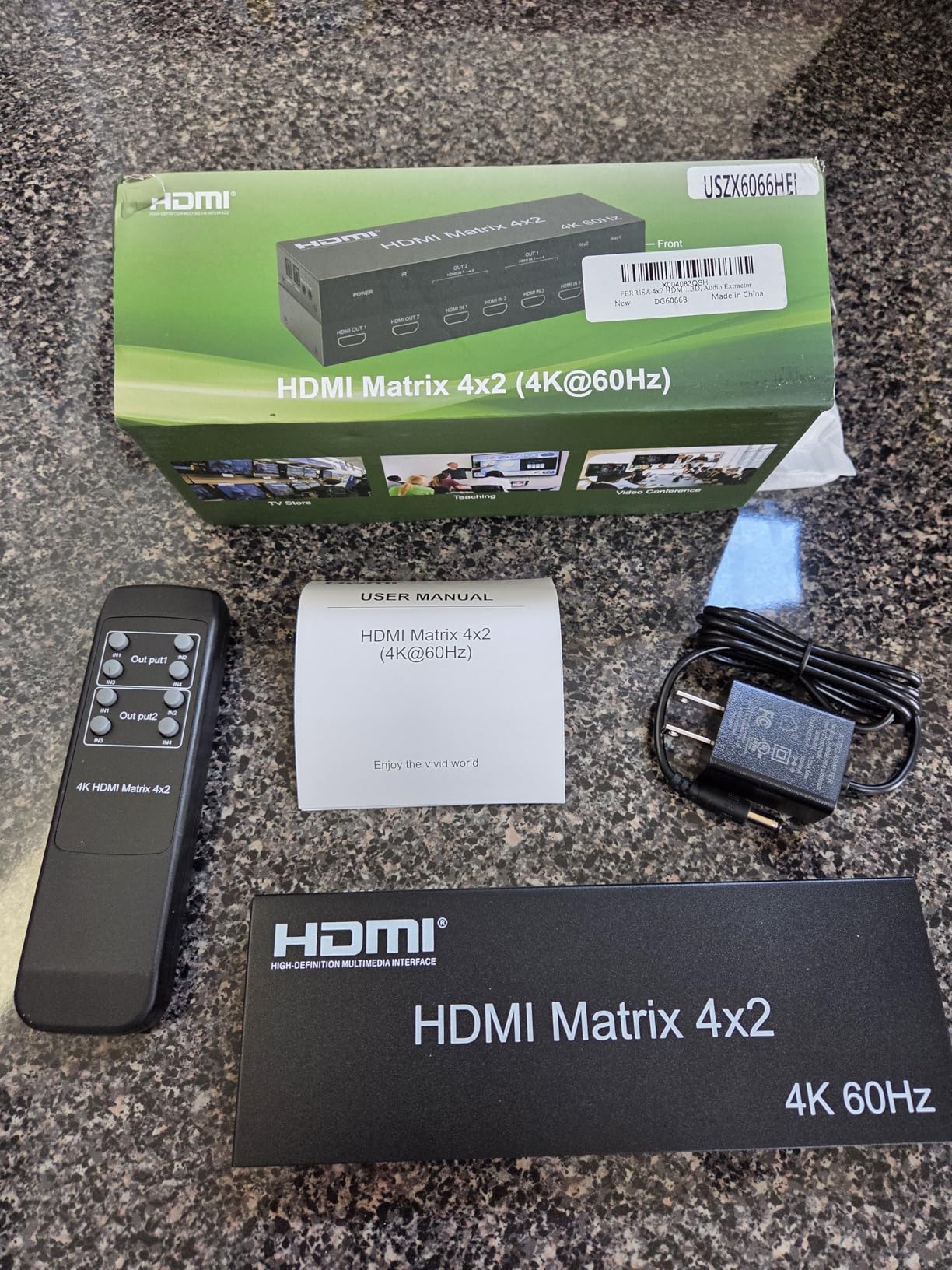 FERRISA 4x2 HDMI Matrix Switch, 4 in 2 Out Matrix HDMI Video Switcher Splitter +Optical & L/R Audio Output,Support Ultra HD 4K, 3D 1080P, Audio EDID Extractor with IR Remote Control customer photo 2