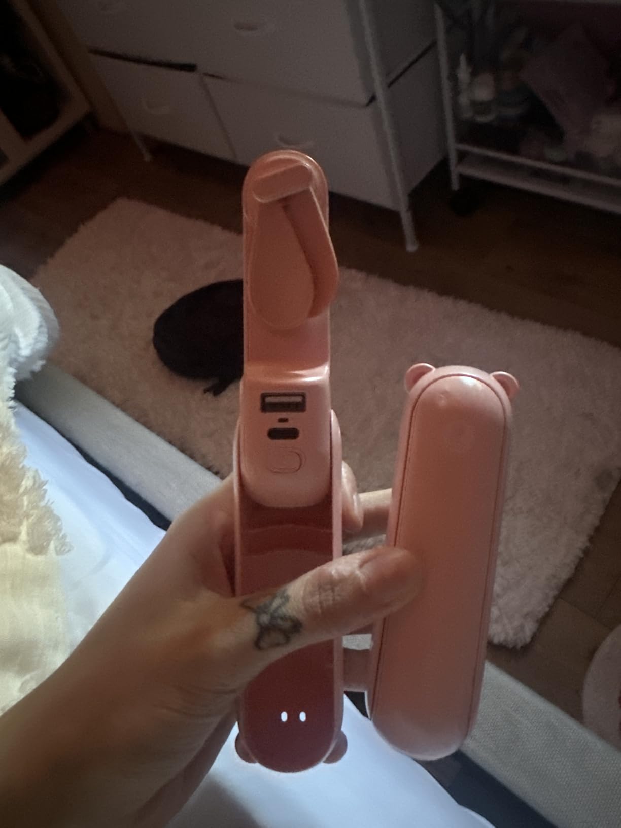 JISULIFE Handheld Mini Fan, 3 IN 1 USB Rechargeable Portable Fan [12-19 Working Hours] with Power Bank, Flashlight, Pocket Design for Travel/Summer/Concerts/Lash customer photo 1