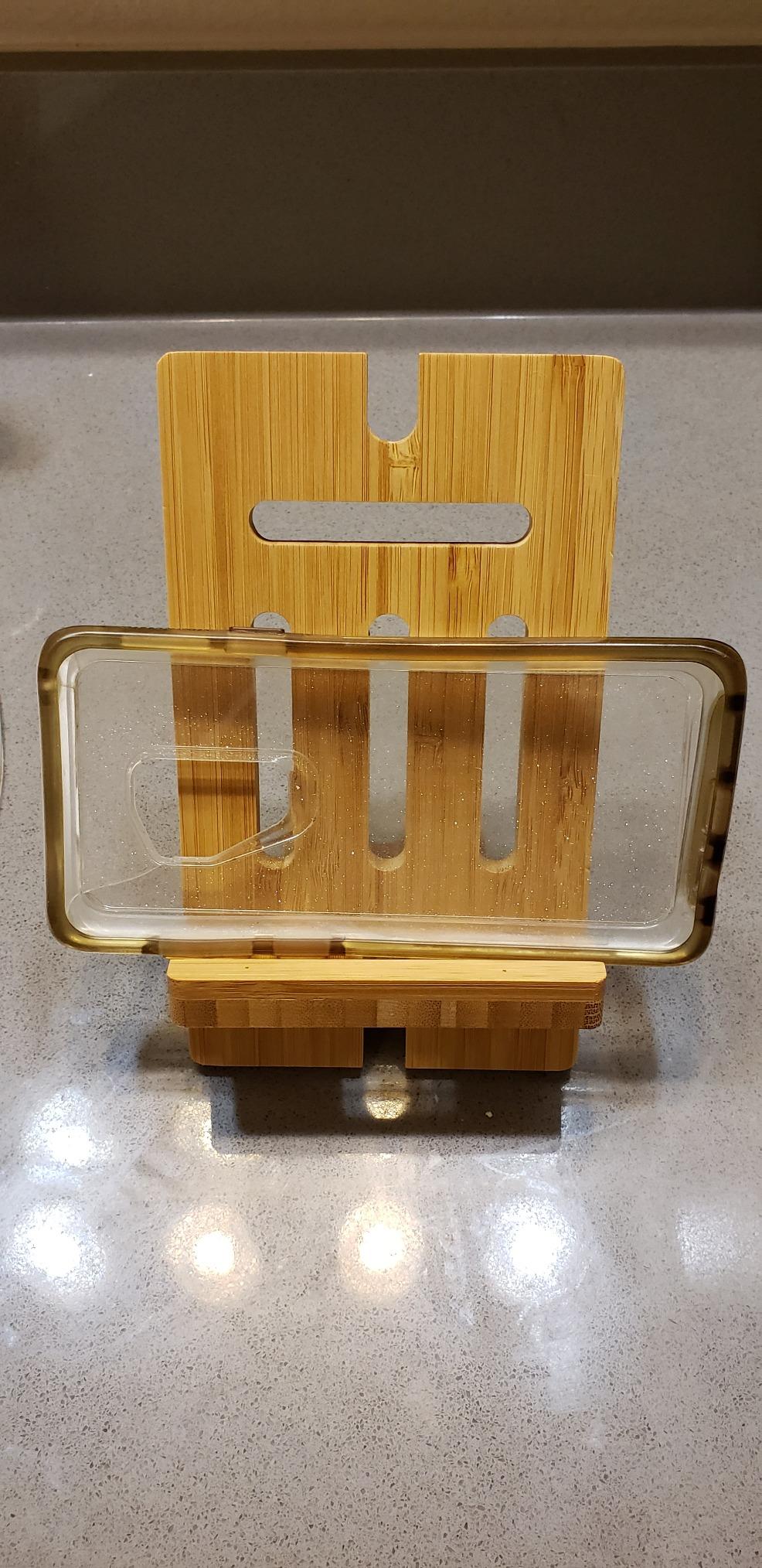 Pezin & Hulin Cell Phone Tablet Stand, Bamboo Wooden Smart Phone Desktop Charging Dock Holder customer photo 2