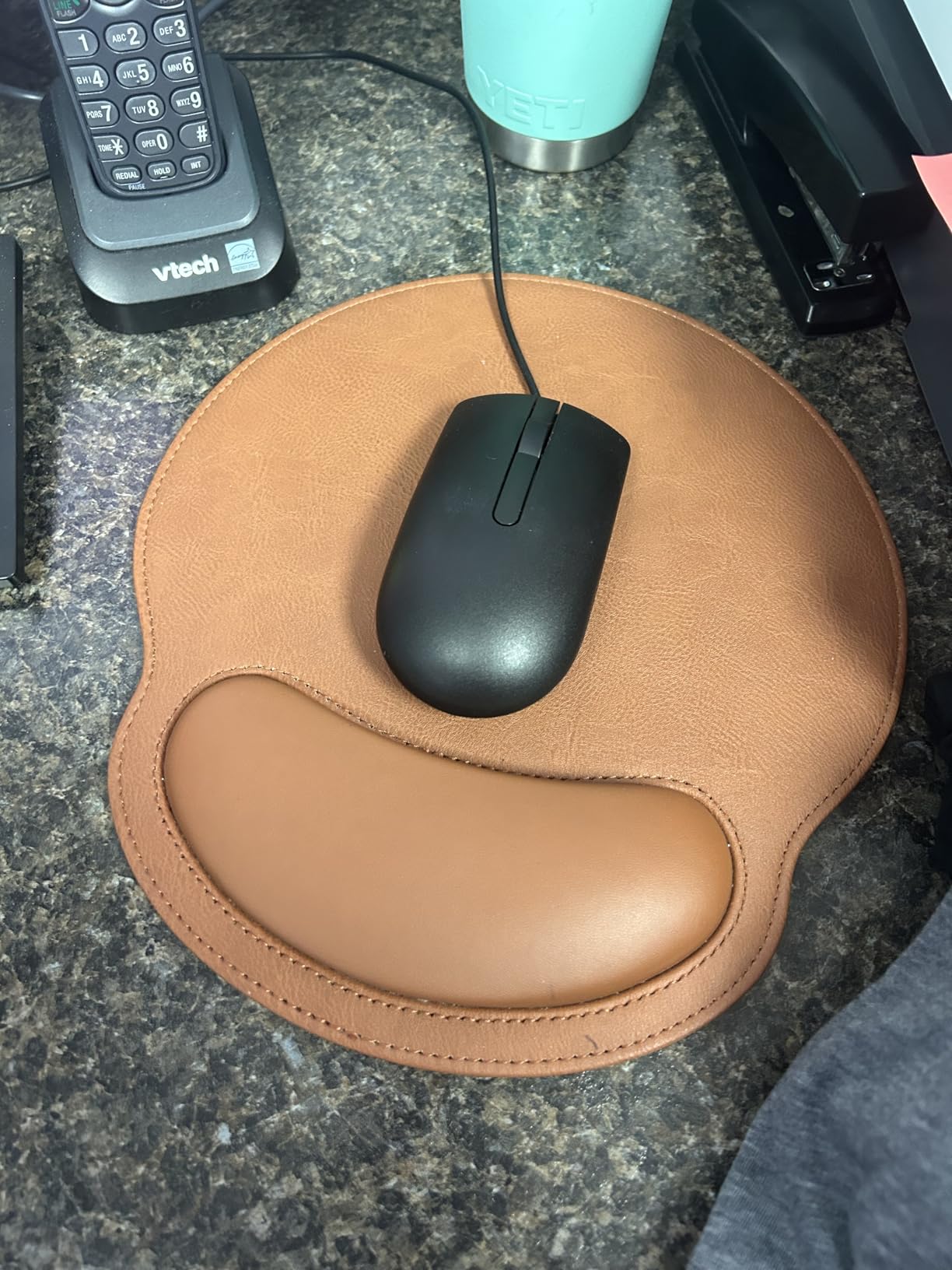 RICHEN Ergonomic PU Leather Mouse Pad with Wrist Support, Comfort Memory Foam, Waterproof Surface, Non-Slip Rubber Base for Computer Laptop & Mac, Lightweight Rest for Home, Office & Travel (Brown) customer photo 1