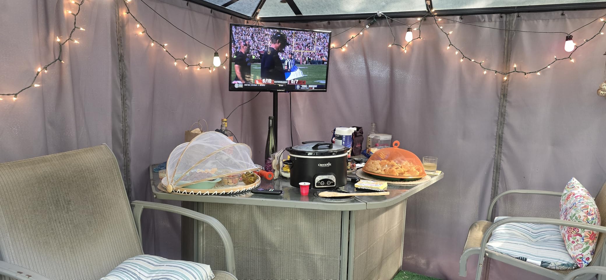 Tripod TV Stand for 23-75 inch Flat Screen/Curved TVs up to 100 lbs, Outdoor TV Stand with ±15° Tilt, Height Adjustable Portable TV Stands with Safety Design, Max VESA 600x400m, Black customer photo 1