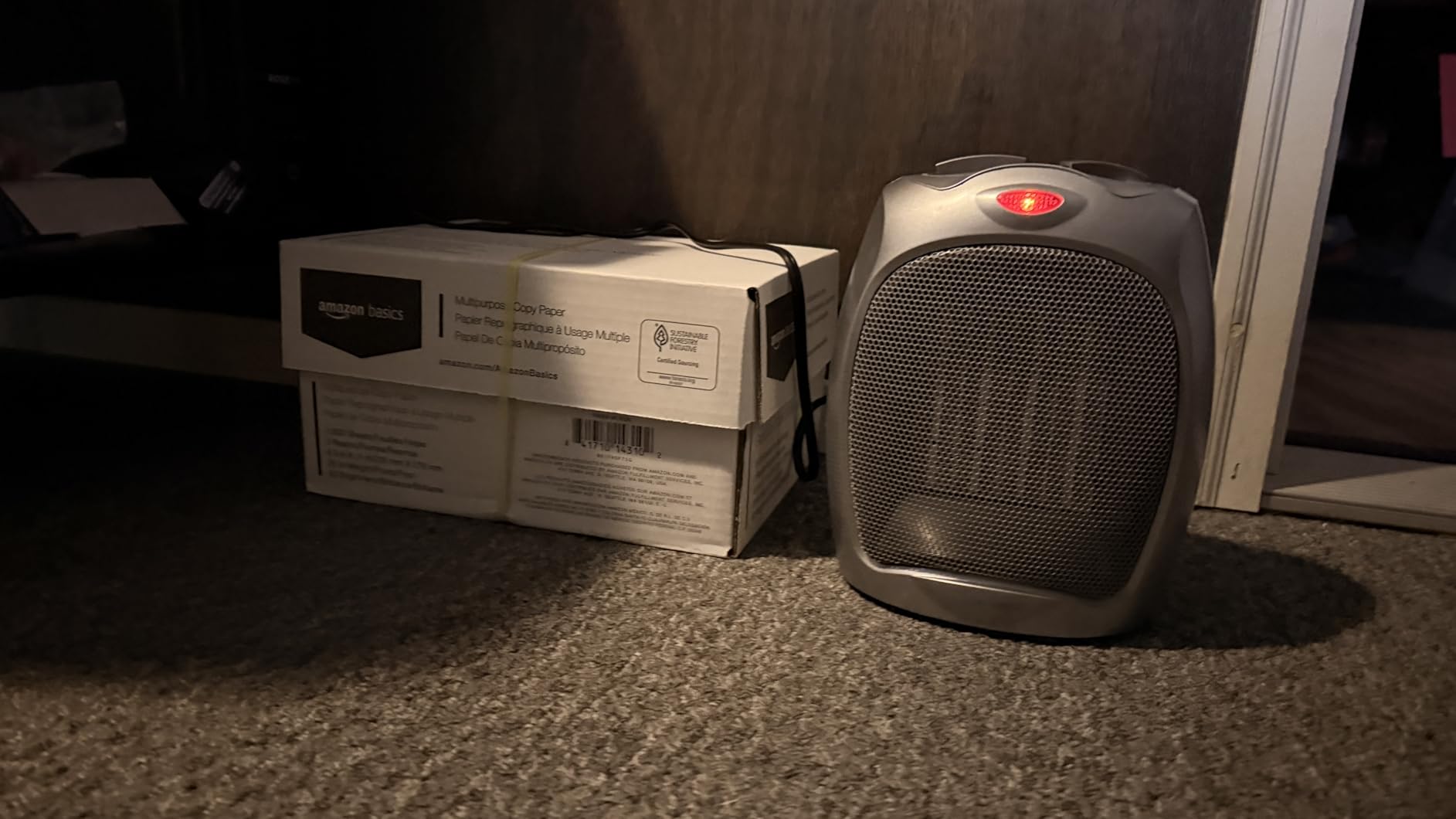 Amazon Basics Ceramic Space Heater, Portable Indoor Heating Solution, With Overheat and Tip-Over Protection, Thermostat, Non-Oscillating, 1500W, 7.52