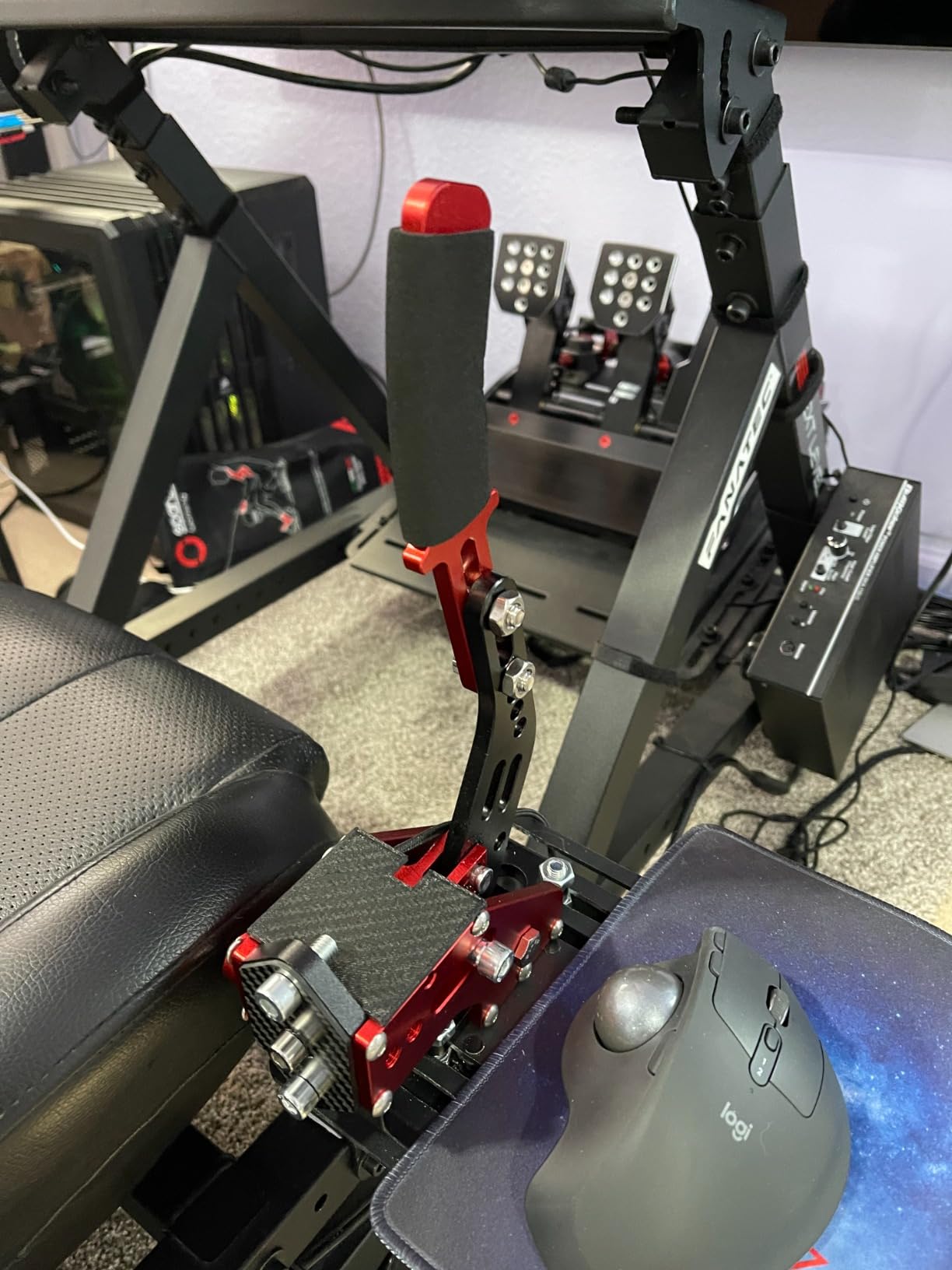 aikeec 64Bit PC USB Handbrake, Upgrade SIM Racing Games Handbrake for LOGITECH G25 G27 G29 T500 T300 THRUST MASTER FANATECOSW DIRT RALLY, 2M Nylon Cable/Reinforced Spring/Red+Clamp customer photo 2