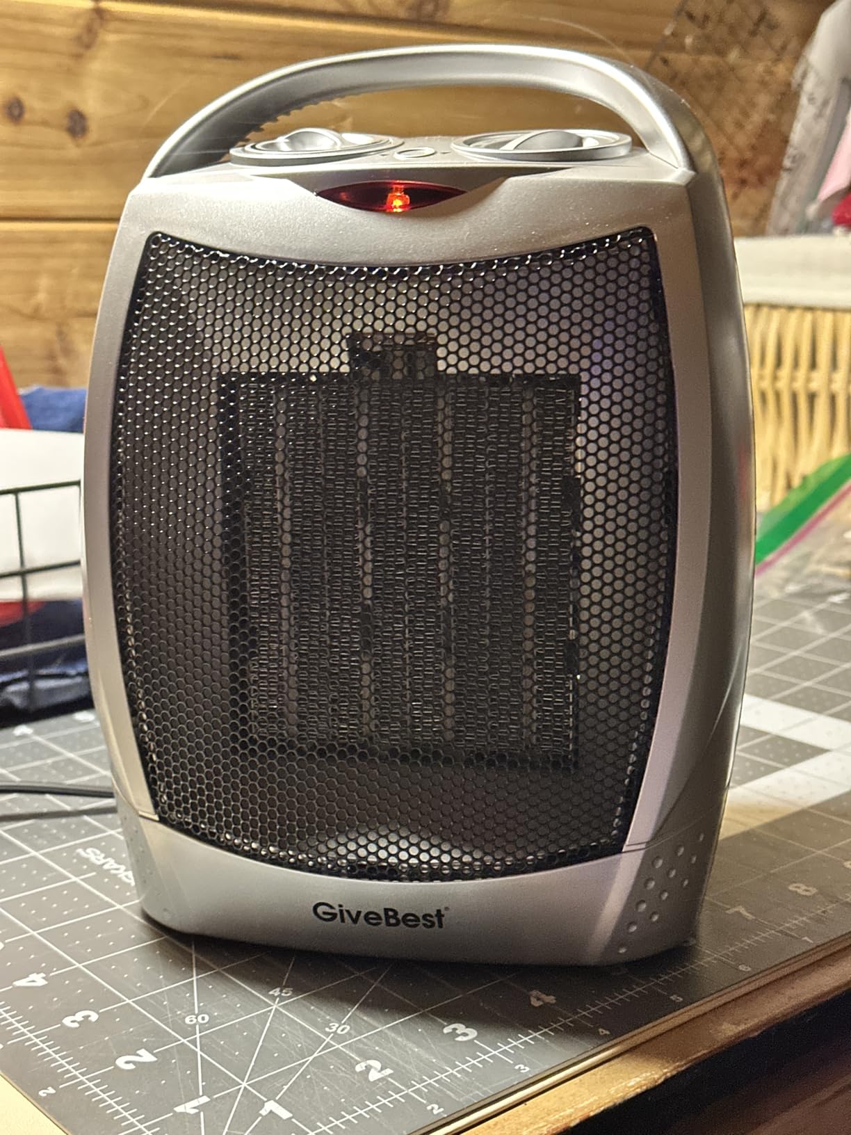 GiveBest Portable Electric Space Heater with Thermostat, 1500W/750W Safe and Quiet Ceramic Heater Fan, Heat Up 200 Square Feet for Office Room Desk Indoor Use, Silver customer photo 2