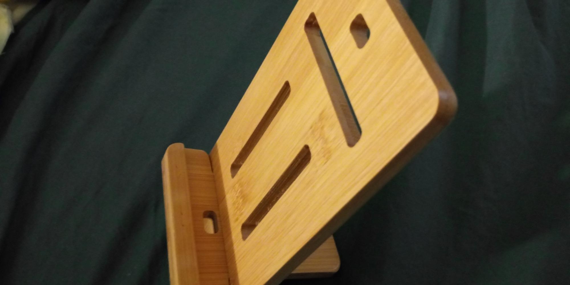 Encozy Cell Phone Stand, Desktop Wooden Mobile Phone Holder Natural Bamboo customer photo 1