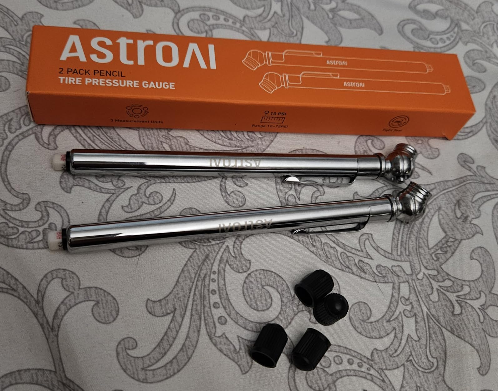 AstroAI Pencil Tire Pressure Gauge 2 Pack 10-75PSI, Calibrated to ANSI B40.1 Grade B (2%), Stainless Steel Body, Metal Made Nozzle 3 Measurements for Cars, Bikes, Vehicles customer photo 1