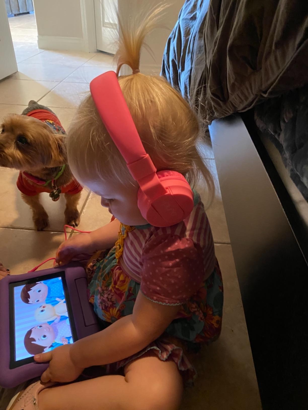 Puro Sound Labs Kids Wired Headphones - Volume-Limiting & Adjustable, Safer & Comfortable Headphones for Kids - Compatible with PCs, Smartphones & Tablets - PuroBasic, Blue customer photo 1