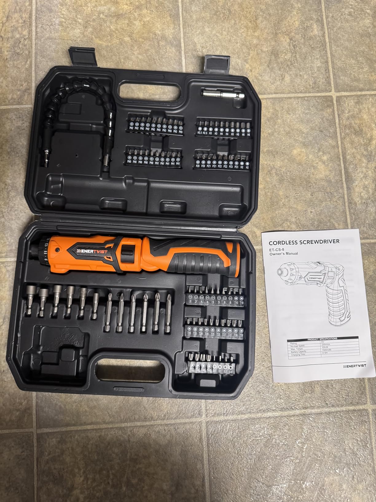 ENERTWIST Cordless Screwdriver, 8V Max 10Nm Electric Screwdriver Rechargeable Set with 82 Accessory Kit and Charger in Carrying Case, 21+1 Clutch, Dual Position Handle, LED Light customer photo 2