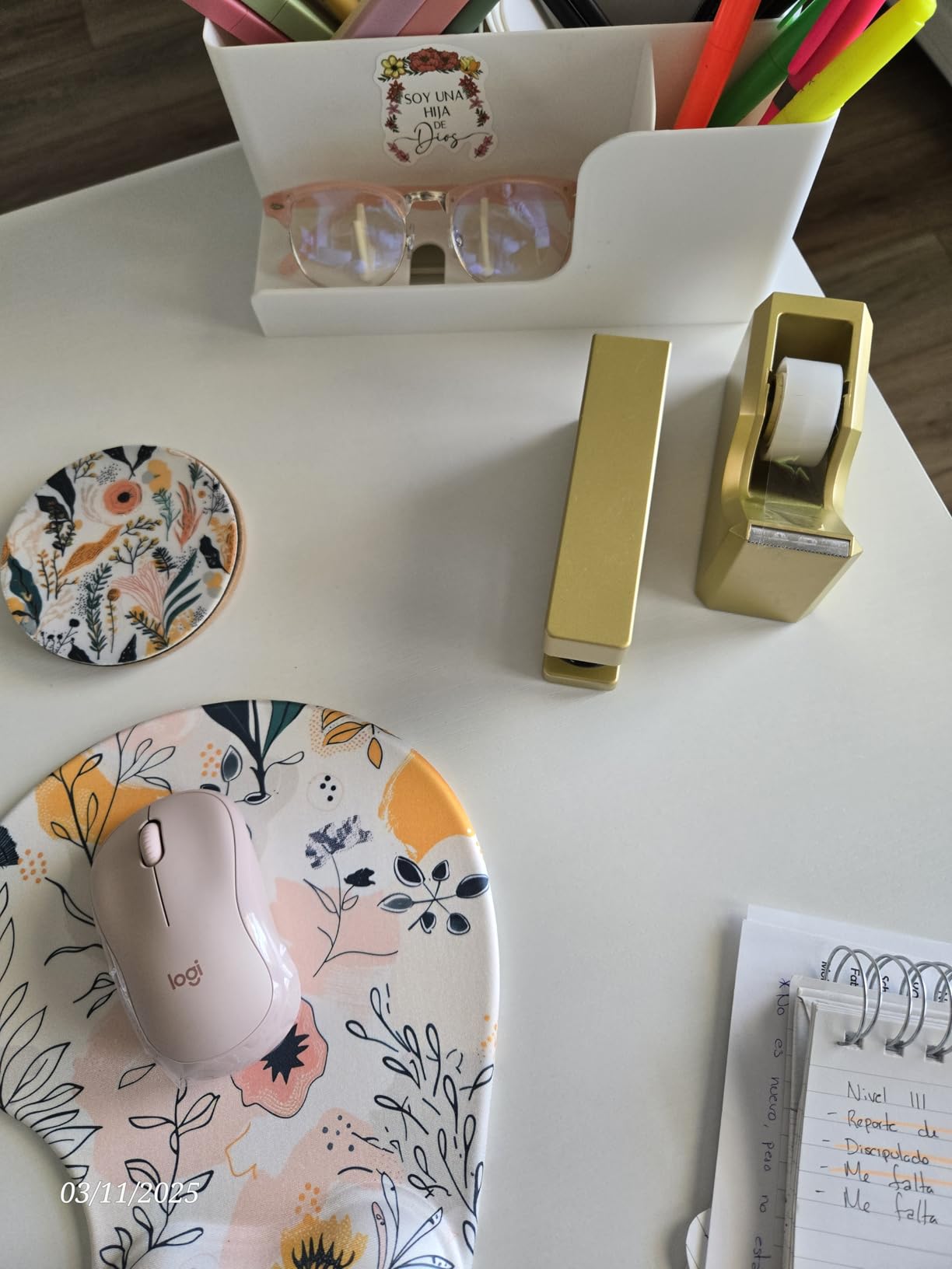 2 Piece Matte Gold Stapler and Tape Dispenser Set for Home Office Decor, Classroom Supplies customer photo 2