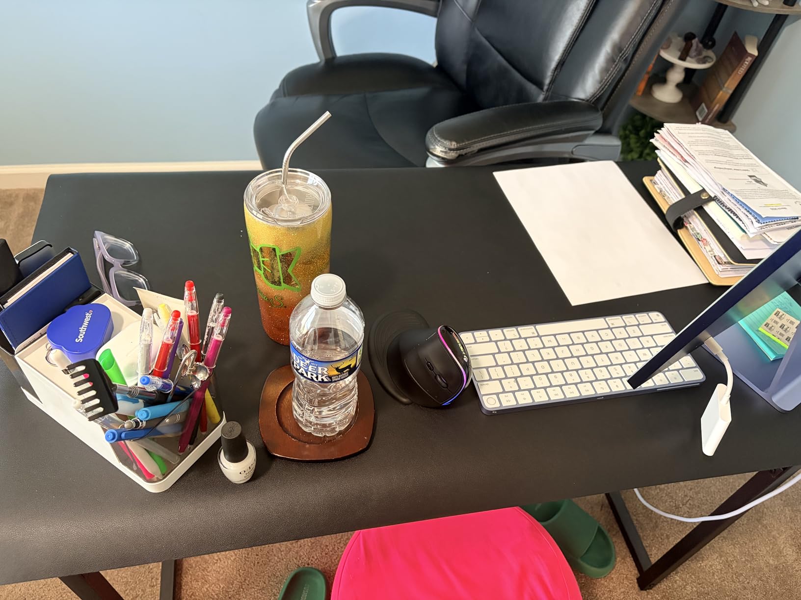 Aothia Leather Office Desk Pad Protector, Non-Slip PU Leather Desk Blotter, Waterproof Laptop Writing Mouse Pad for Office and Home, Black, 31.5