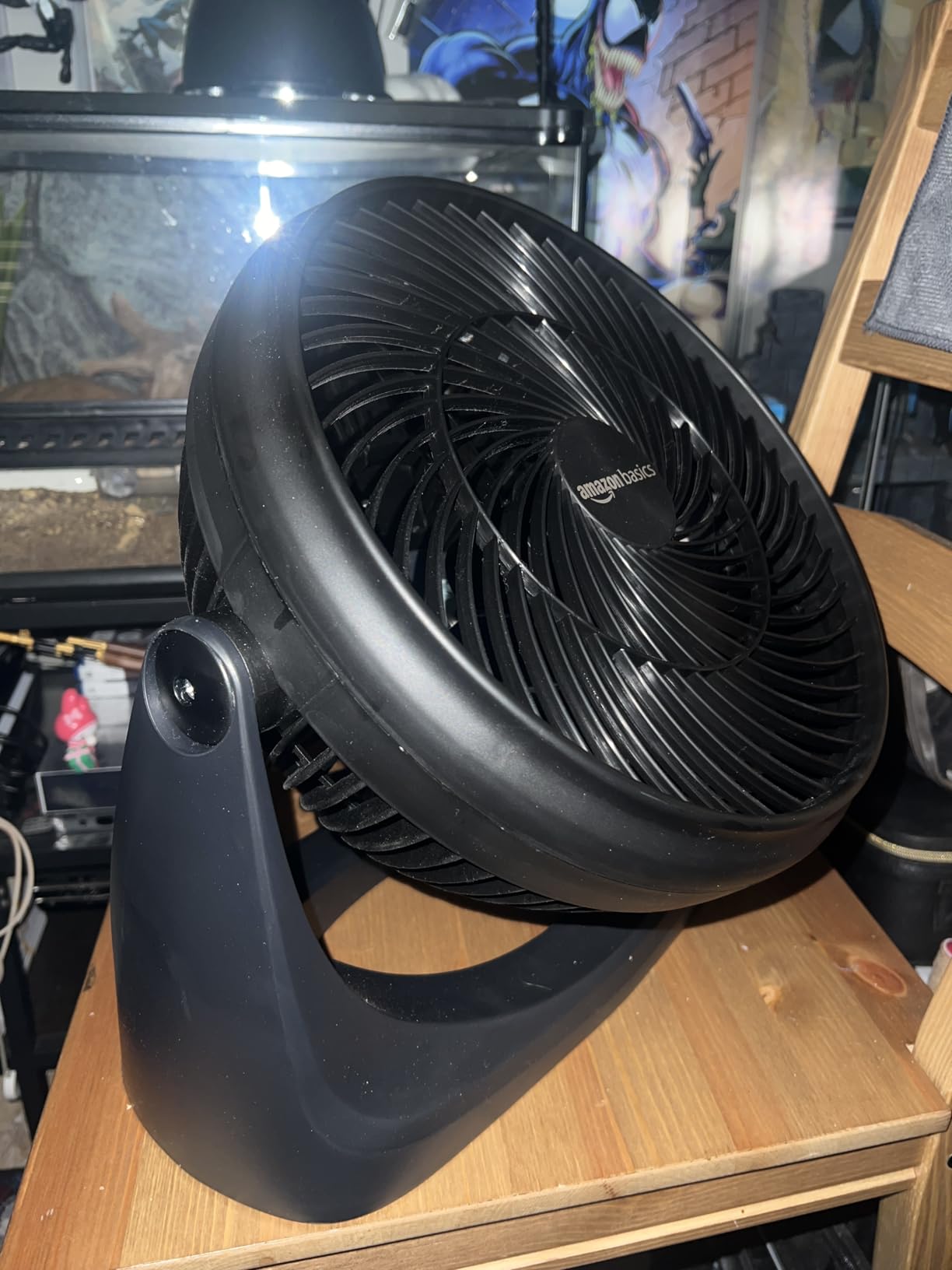 Amazon Basics Air Circulator Desk Fan for Bedroom, Home and Office, 90-Degree Tilt Head, 3 Speed Settings, Cooling, 35 Watts, Black, 11.1