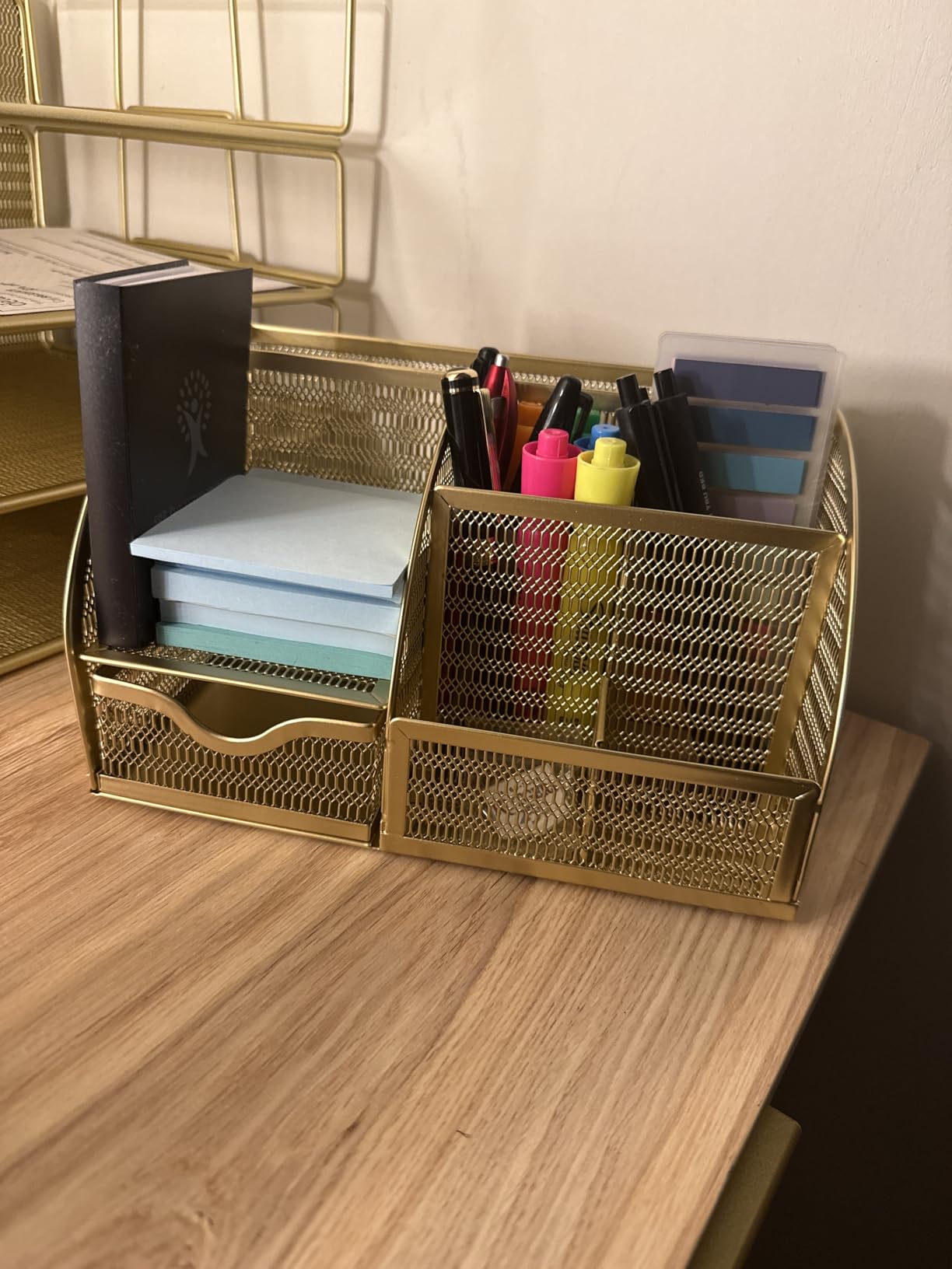 BLU MONACO Gold Desk Organizer with Drawer | Metal Desktop Caddy with Six Compartments for Office Supplies customer photo 2