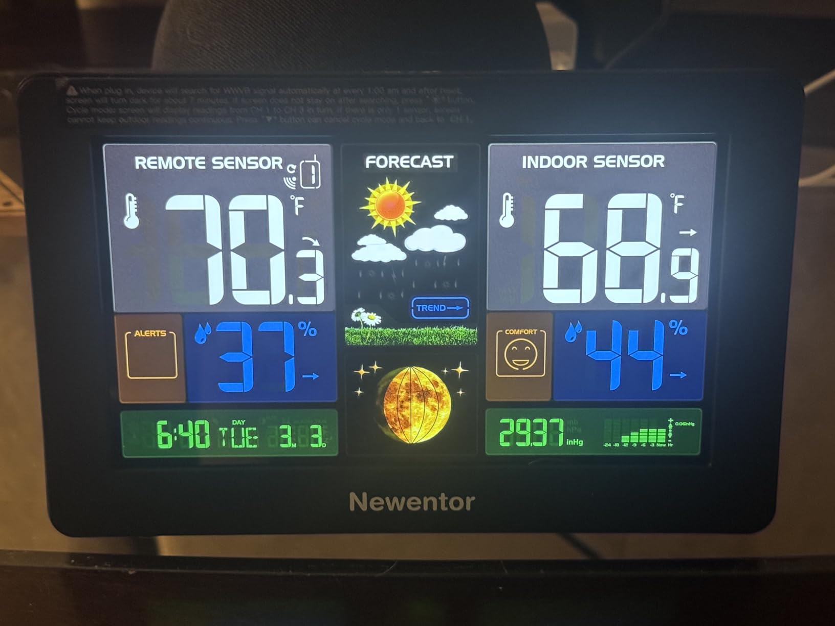 Newentor Weather Station Wireless Indoor Outdoor Thermometer, Color Display Digital Weather Thermometer with Atomic Clock, Barometric Pressure, Forecast Station with Adjustable Backlight customer photo 2