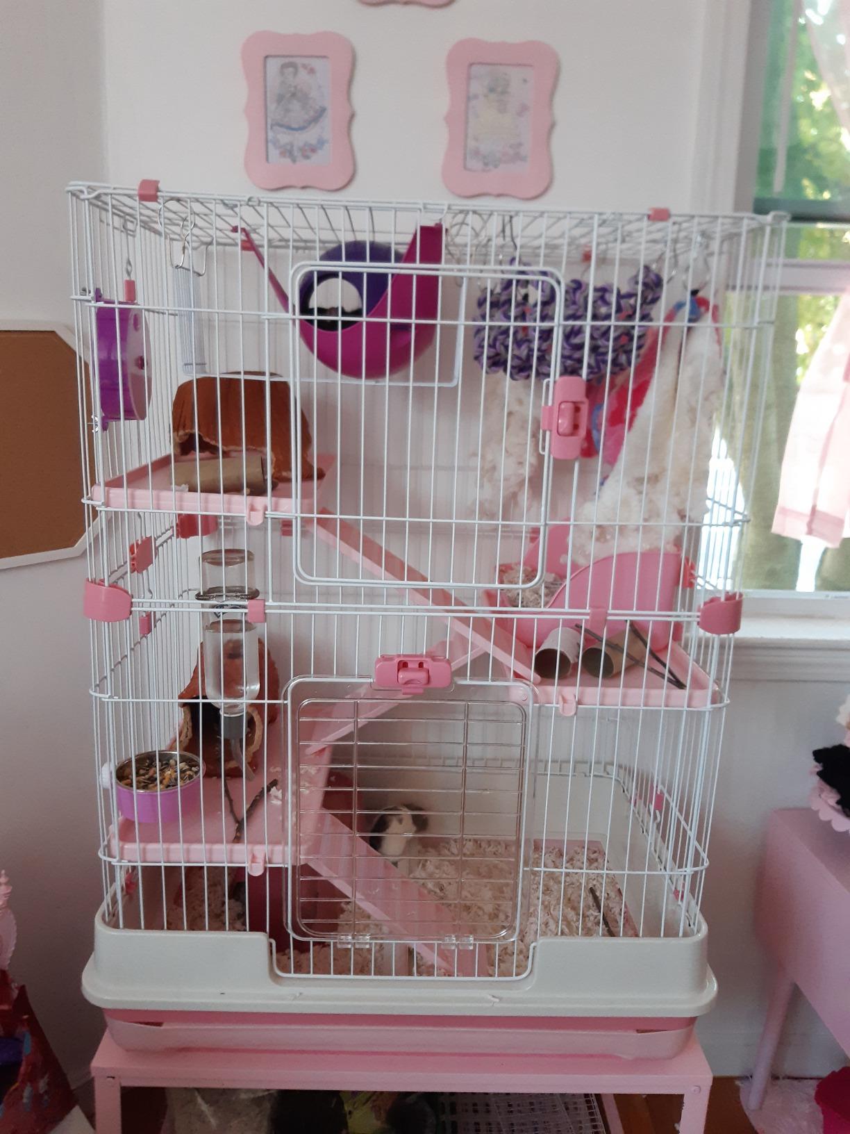 PawHut 6-Level Small Animal Cage Rabbit Hutch with Wheels, Removable Tray, Platform and Ramp for Bunny, Chinchillas, Ferret, Black customer photo 2