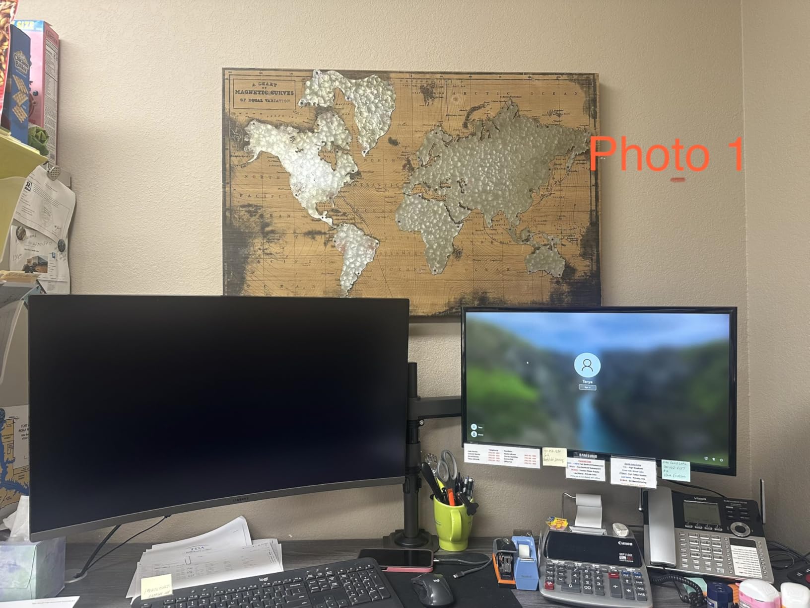 HUANUO 17-32 Inch Dual Monitor Stand, Vertical Dual Monitor Mount, Monitor Stand 2 Monitors, Ergonomic Adjustable Tilt/Swivel/Rotate, Weight Max 19.8 lbs, VESA 75/100mm customer photo 1