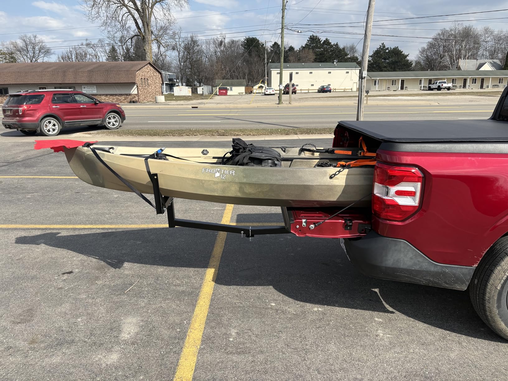 Mockins 750 Lbs Cap Truck Bed Extender Hitch Mount | 2-in-1 All-Weather Steel Canoe Rack & Kayak Trailer w/Stabilizer & Straps customer photo 1