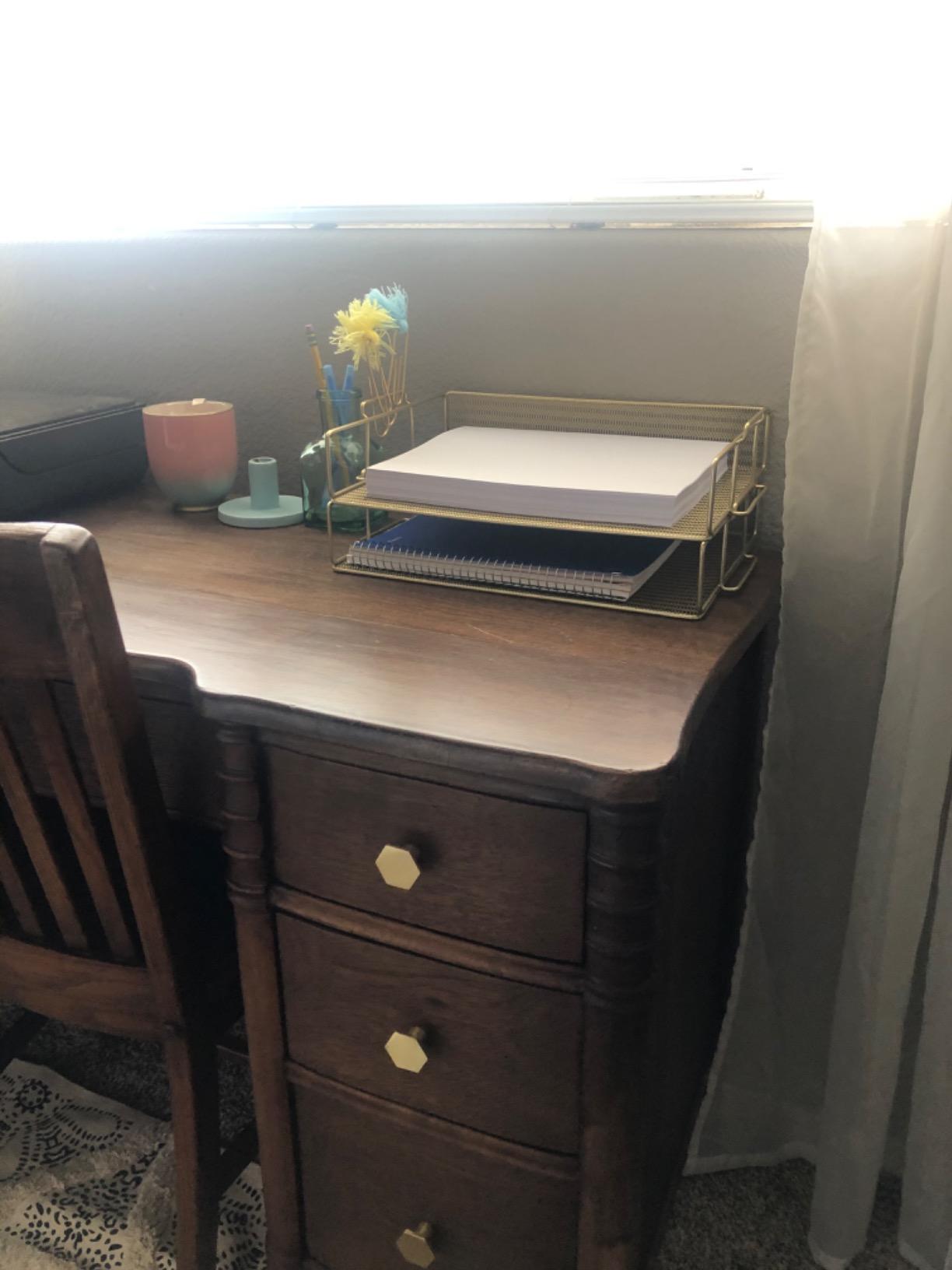 BLU MONACO Paper Tray Stackable Gold Mesh Set of 2 | Stackable File Trays for Desk Organization customer photo 2