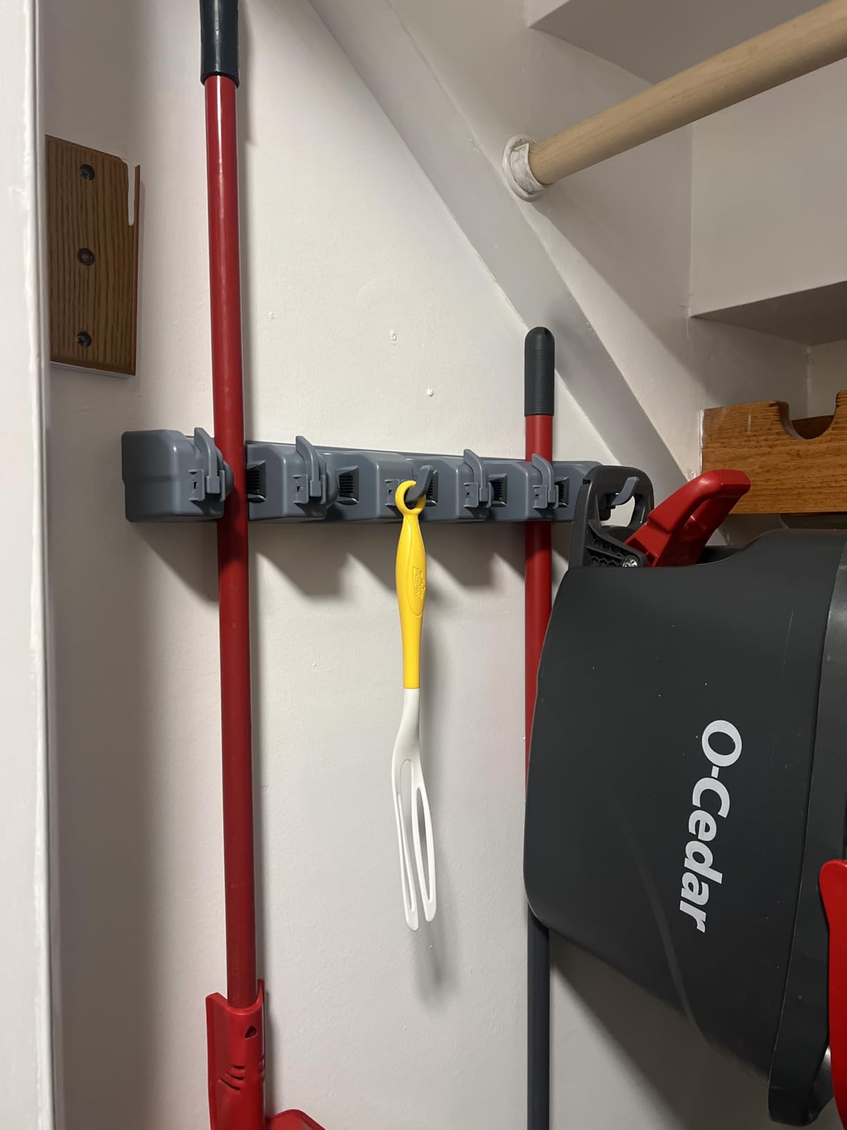 Amazon Basics Rectangular Heavy Duty Wall Mount Broom and Mop Holder, Sturdy Tool Organizer with Hooks and Slots for Garage, Garden, Laundry, Kitchen Organization, 2.36 x 16.9 x 3.35 in, Gray customer photo 2