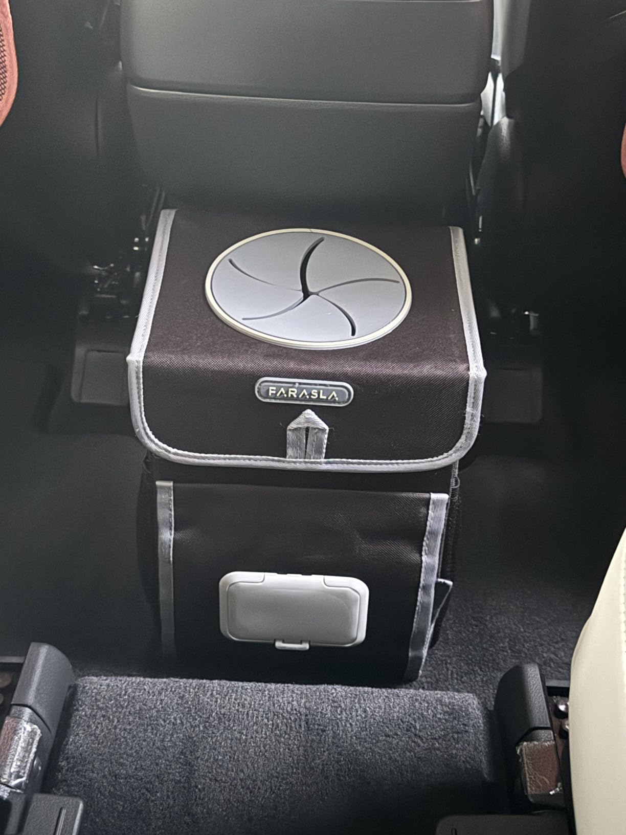 Farasla All-in-One Car Trash Can, Garbage Bag for Car with Removable Leakproof Interior Liner, Adjustable Tissue Holder & Straps(Black) customer photo 1