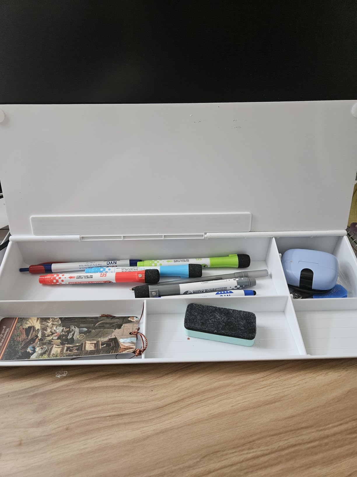 TSJ OFFICE Small Desktop Whiteboard - Glass Dry Erase Board Computer Keyboard Stand White Board Surface Pad with Drawer, Desk Organizers with Accessories for Office, Home, School Supplies - White customer photo 1