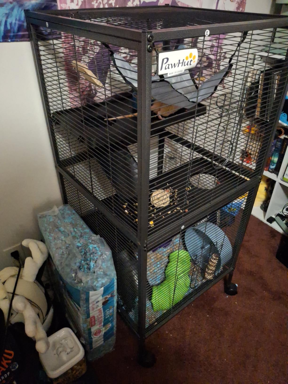 PawHut Metal Small Animal Cage, 4-Tiers Rolling Big Ferret Cage with Hammock, Removable Tray, for Chinchilla, Sugar Glider, Gray customer photo 1