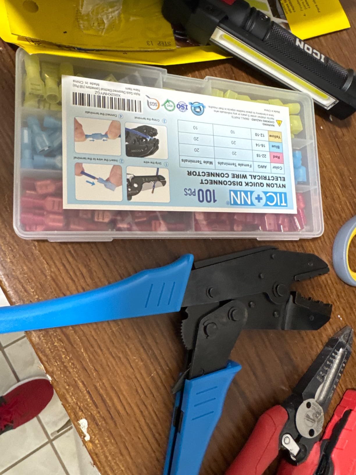 TICONN 100 Pcs Nylon Spade Quick Disconnect Connectors Kit, Electrical Insulated Terminals, Male and Female Spade Wire Crimp Terminal Assortment Kit customer photo 1