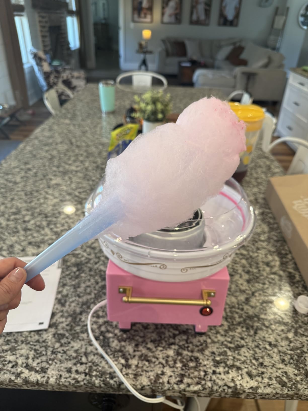Nostalgia Vintage Hard and Sugar Free Candy Countertop Cotton Candy Maker, Includes 2 Reusable Cones And Sugar Scoop - Pink customer photo 2