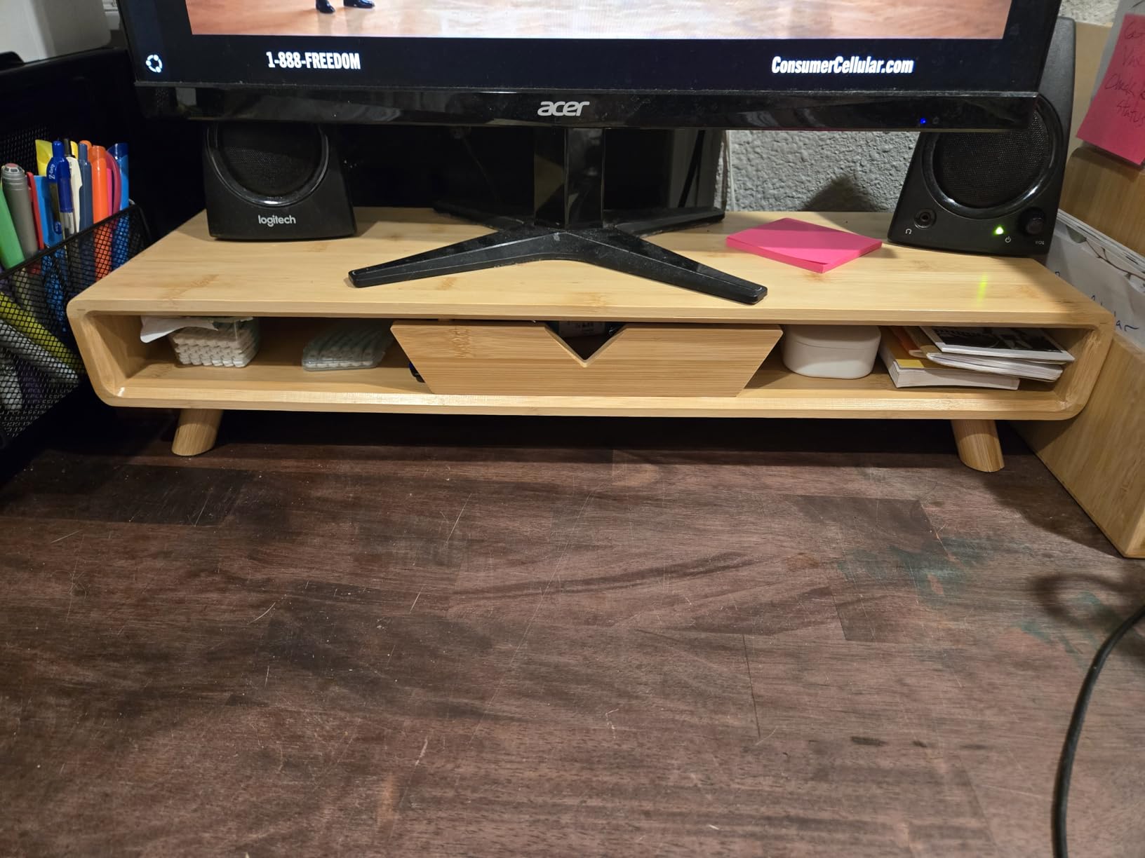 Homerays Bamboo Monitor Stand Riser, No Assembly Required Exquisite Monitor Stand with Drawer Ergonomic Height Wood Monitor Stand customer photo 2