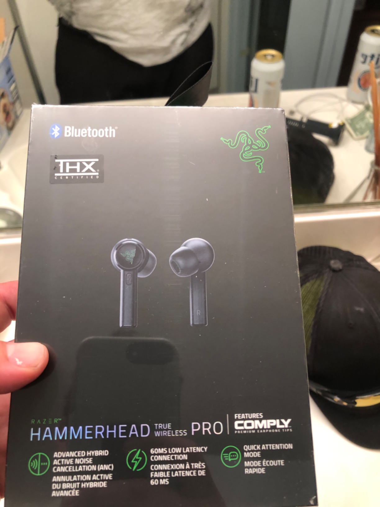 Razer Hammerhead True Wireless Pro Bluetooth Gaming Earbuds: THX Certified - Advanced Hybrid Active Noise Cancellation - 60ms Low-Latency - Touch Enabled - <20 Hr Battery Life - Classic Black customer photo 1