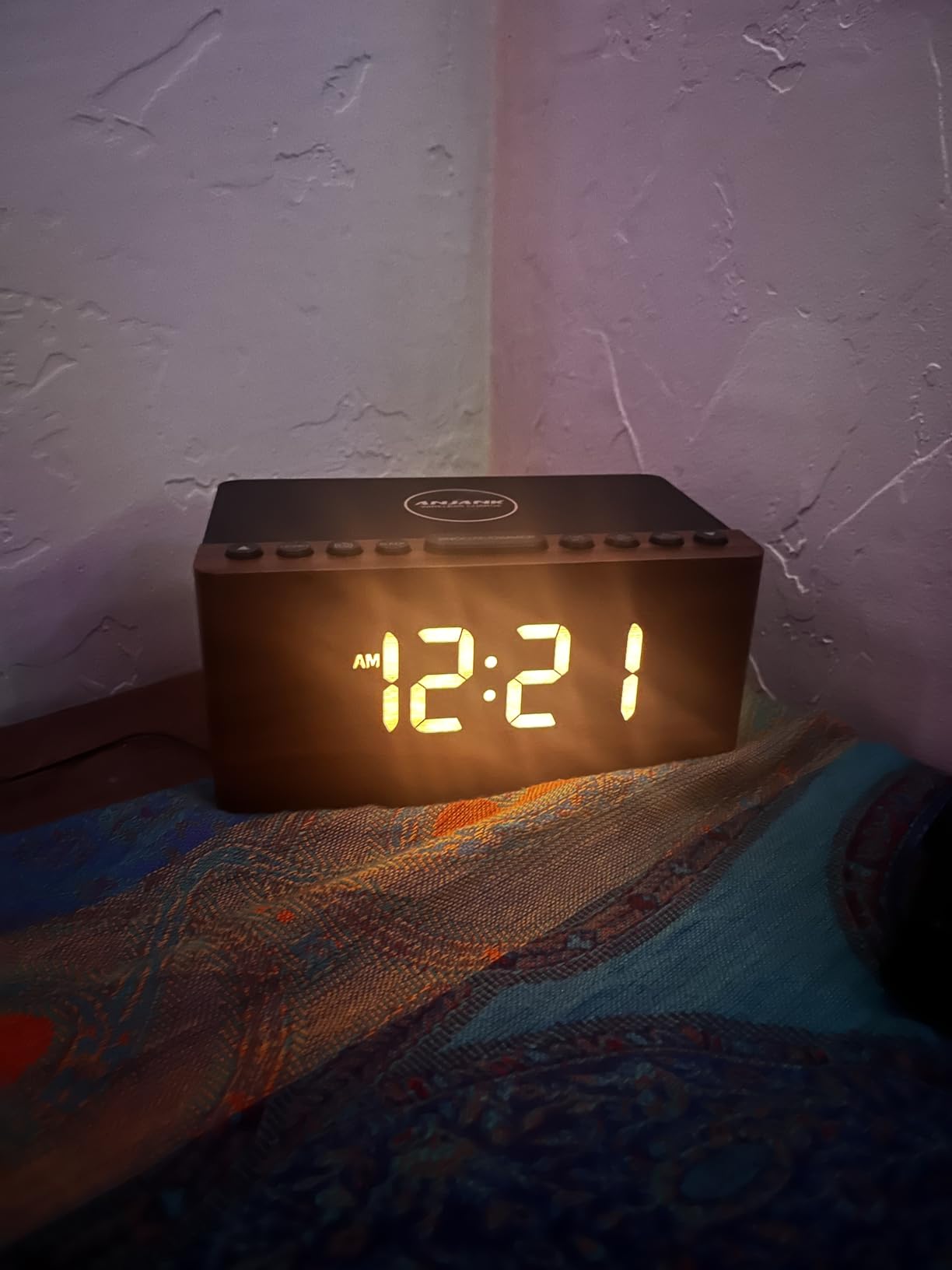 ANJANK Wooden Digital LED Alarm Clock FM Radio, Fast Wireless Charger Station for iPhone/Samsung Galaxy, 5 Level Dimmer, USB Charging Port, 9 Sounds, Sleep Timer for Bedroom, Bedside, Desk customer photo 1