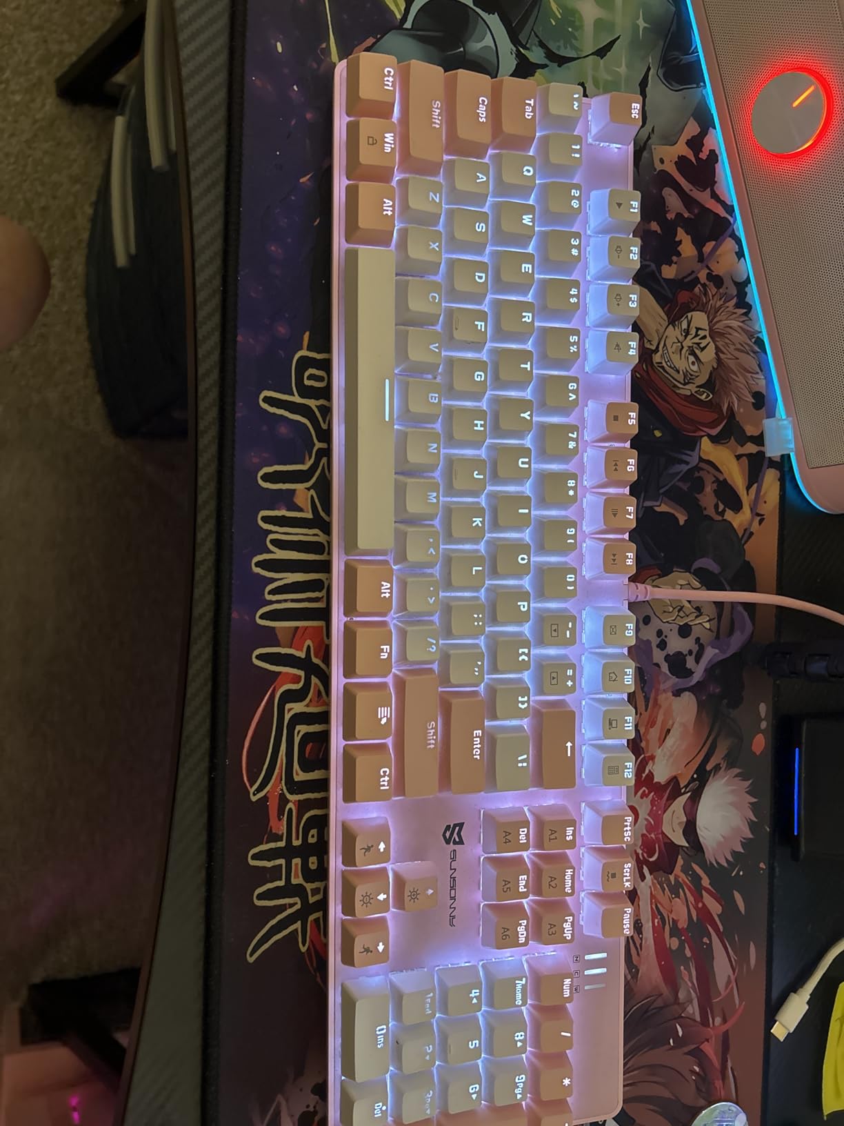Merdia 104 Keys Full Size Mechanical Keyboard | Blue Switch, Pink & White Color 104 Keys US Layout Led Backlit Hot Swappable Wired Mechanical Light Up Pink Keyboard | Wired Gaming Computer Keyboards customer photo 1