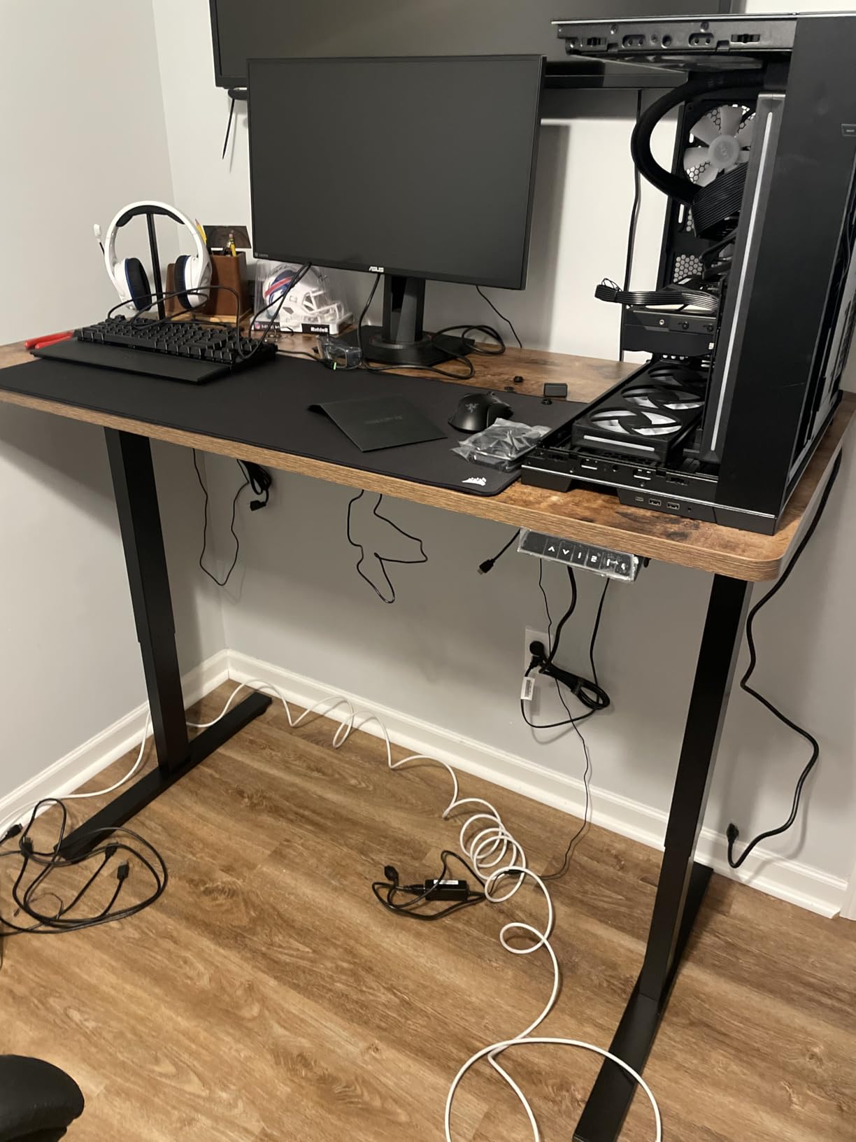 FLEXISPOT EN2 Bamboo Standing Desk with Clamp Power Strip, 55 x 28 Electric Stand Up Height Adjustable Desk with Cable Management (Black Frame + 55